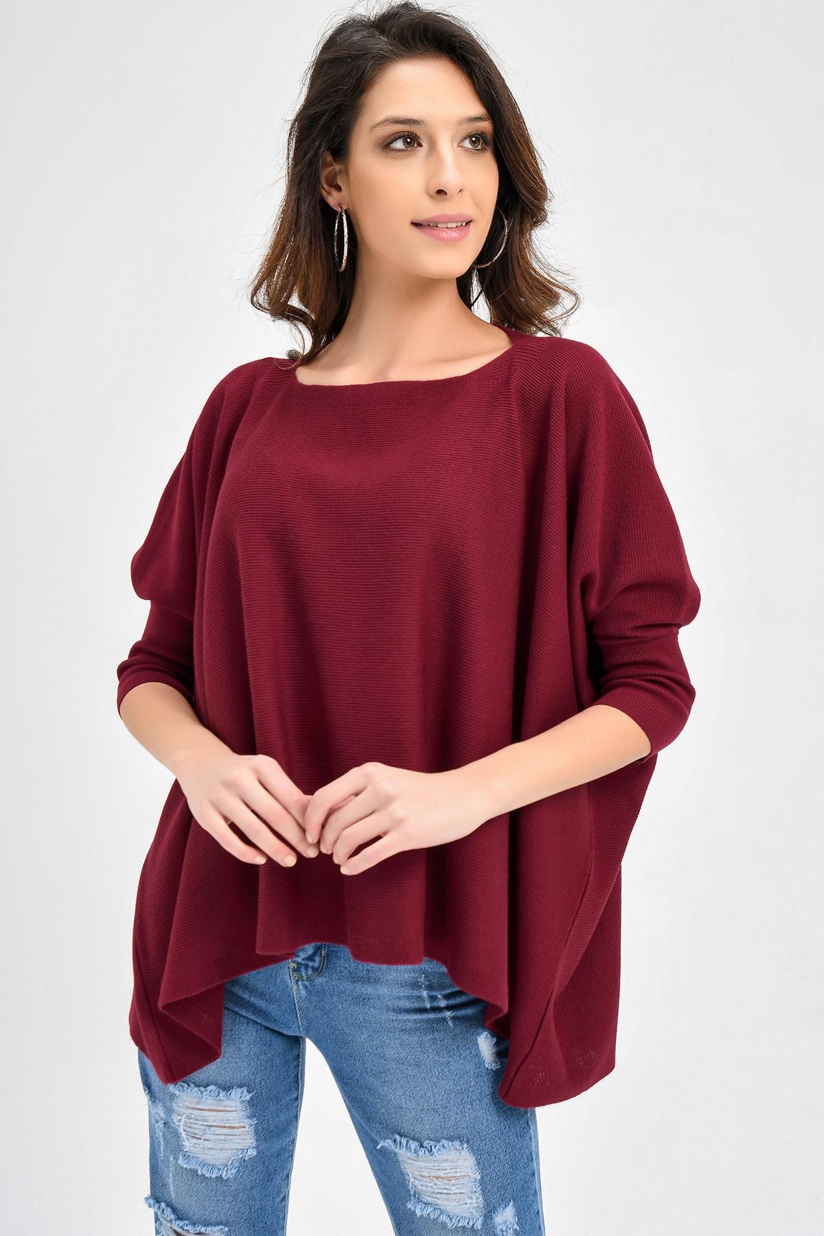 Chuba Kadın Bordo Triko Panço 20W104