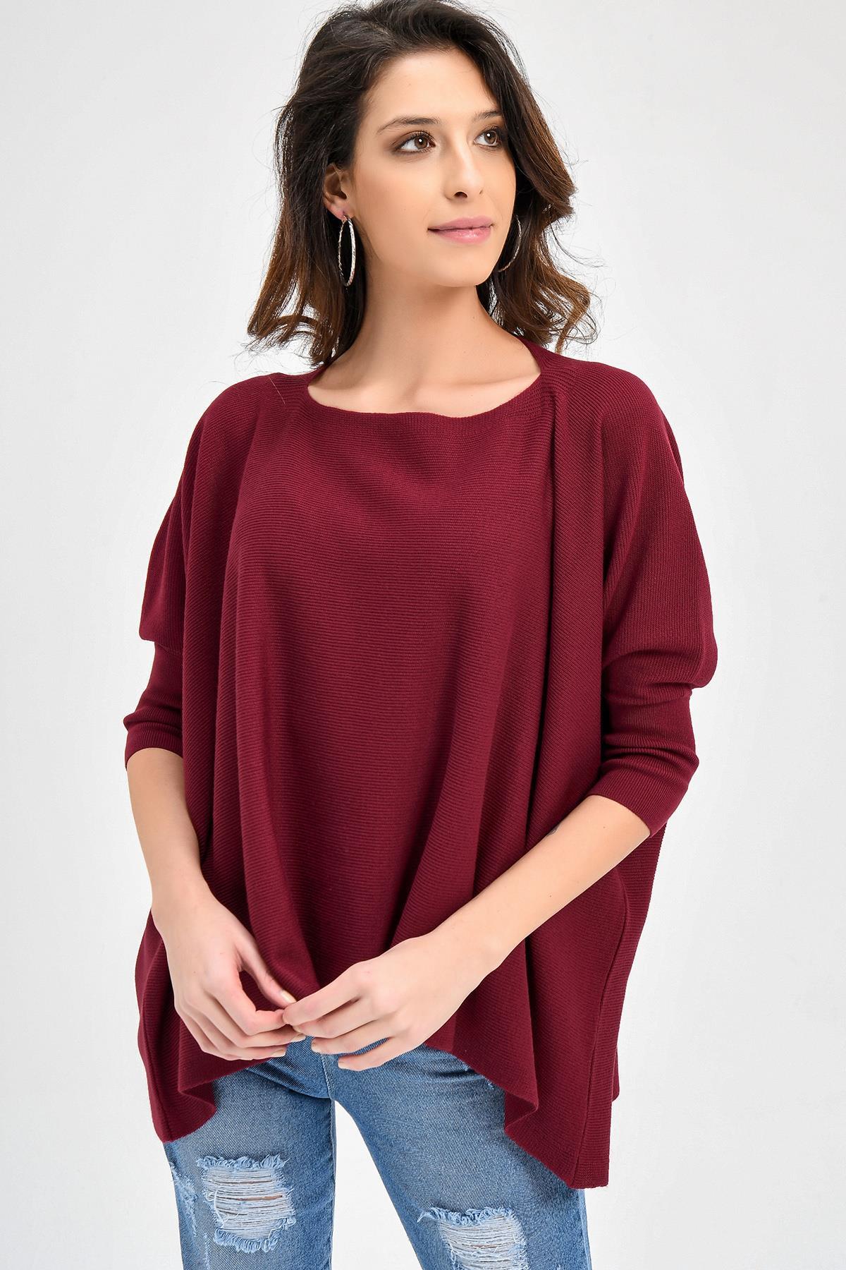 Chuba Kadın Bordo Triko Panço 20W104