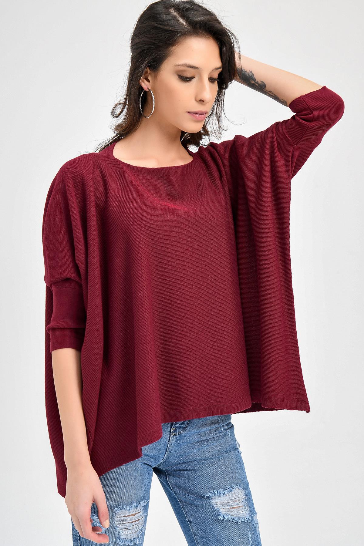 Chuba Kadın Bordo Triko Panço 20W104