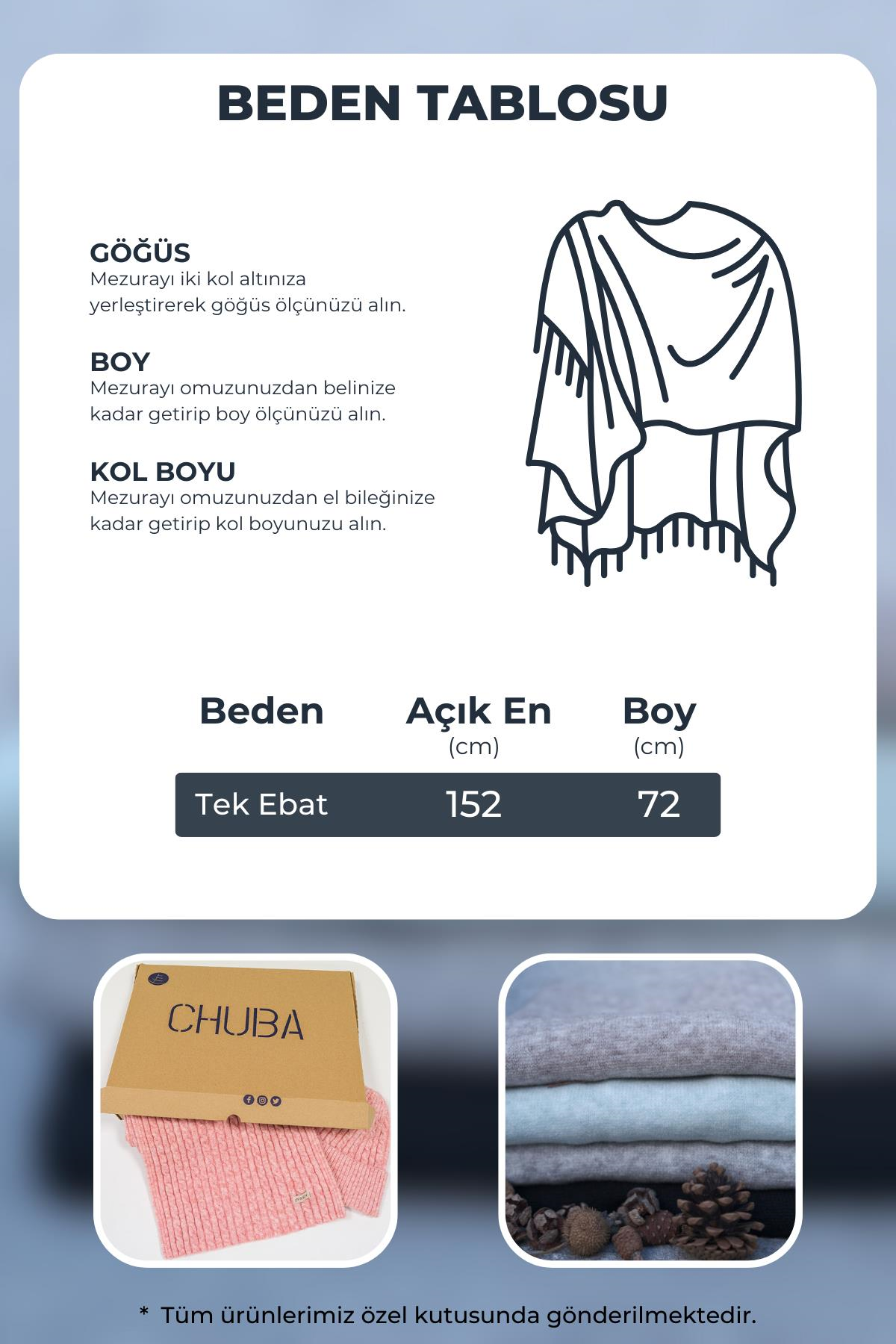 Chuba Kadın Çizgili Triko Panço Siyah-Ekru 22WK263