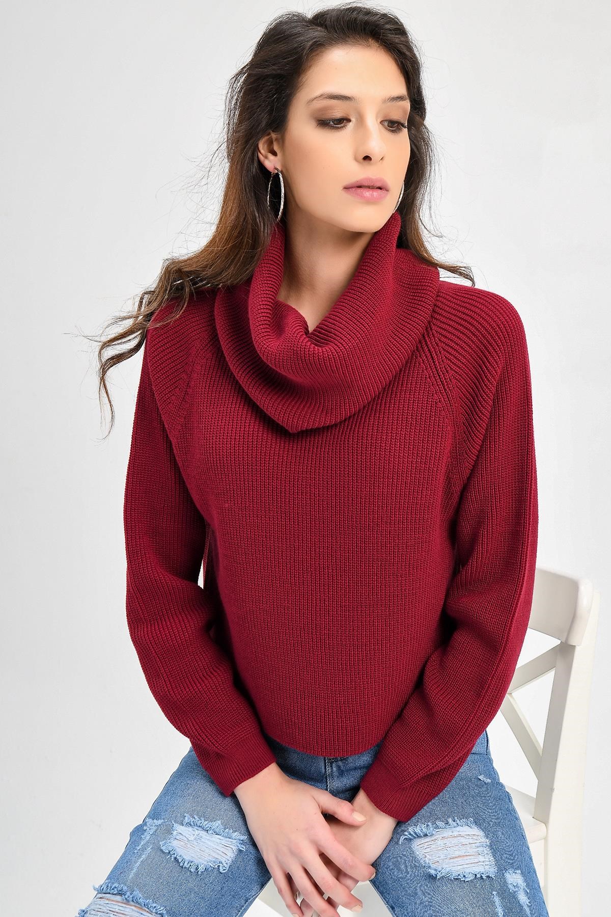 Chuba Kadın Degaje Balıkçı Yaka Kısa Selanik Triko Kazak 20W106