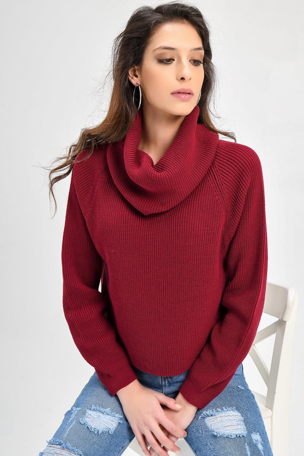 Chuba Kadın Degaje Balıkçı Yaka Kısa Selanik Triko Kazak 20W106