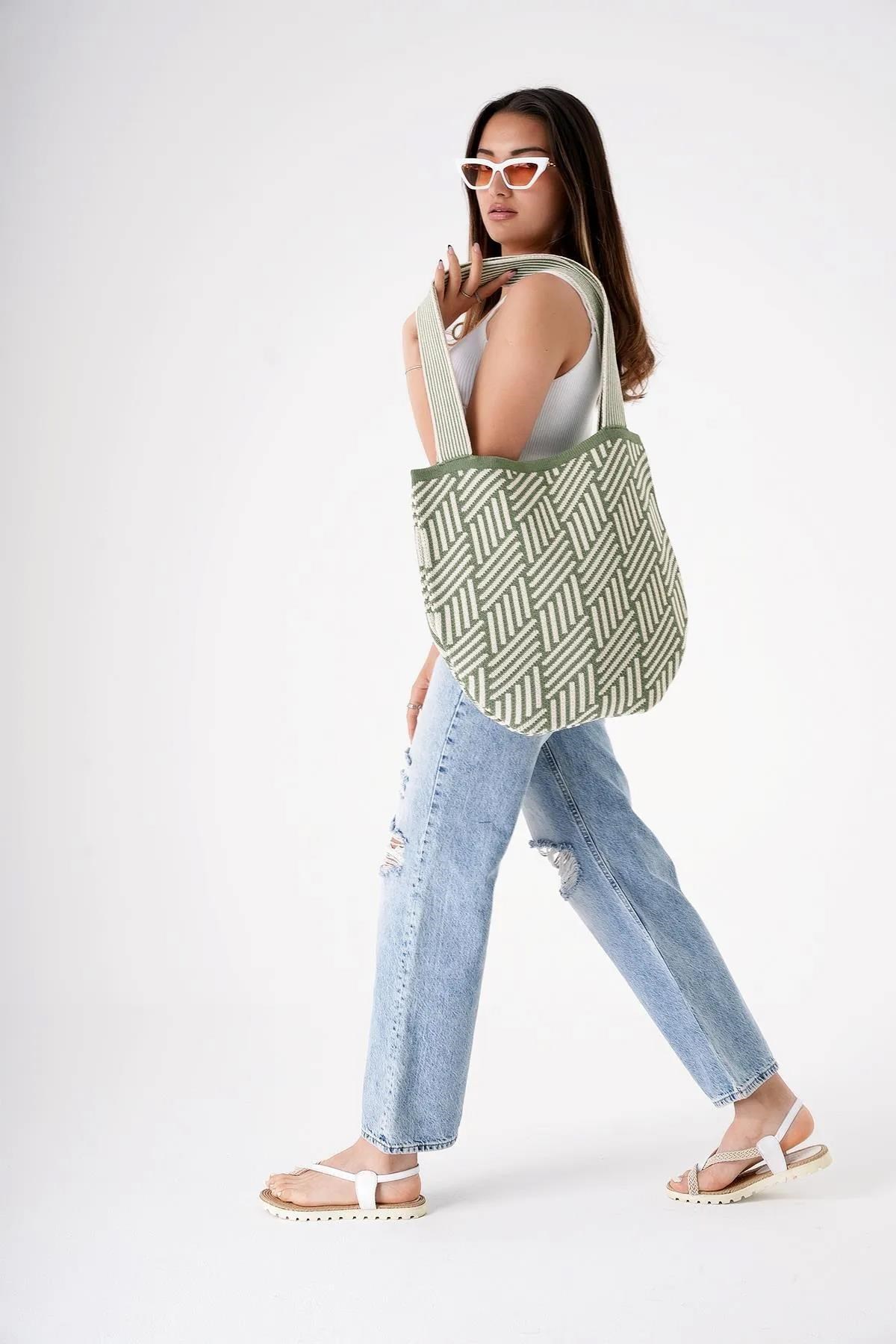 Chuba Kadın Etnik Bohem Triko Örgü Shopper Askılı Gündelik El & Omuz Çantası CHAX811 Yeşil