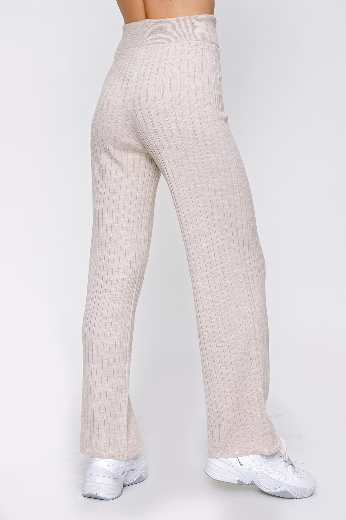 Chuba Kadın Fitilli Triko Pantolon Bej 22WK261