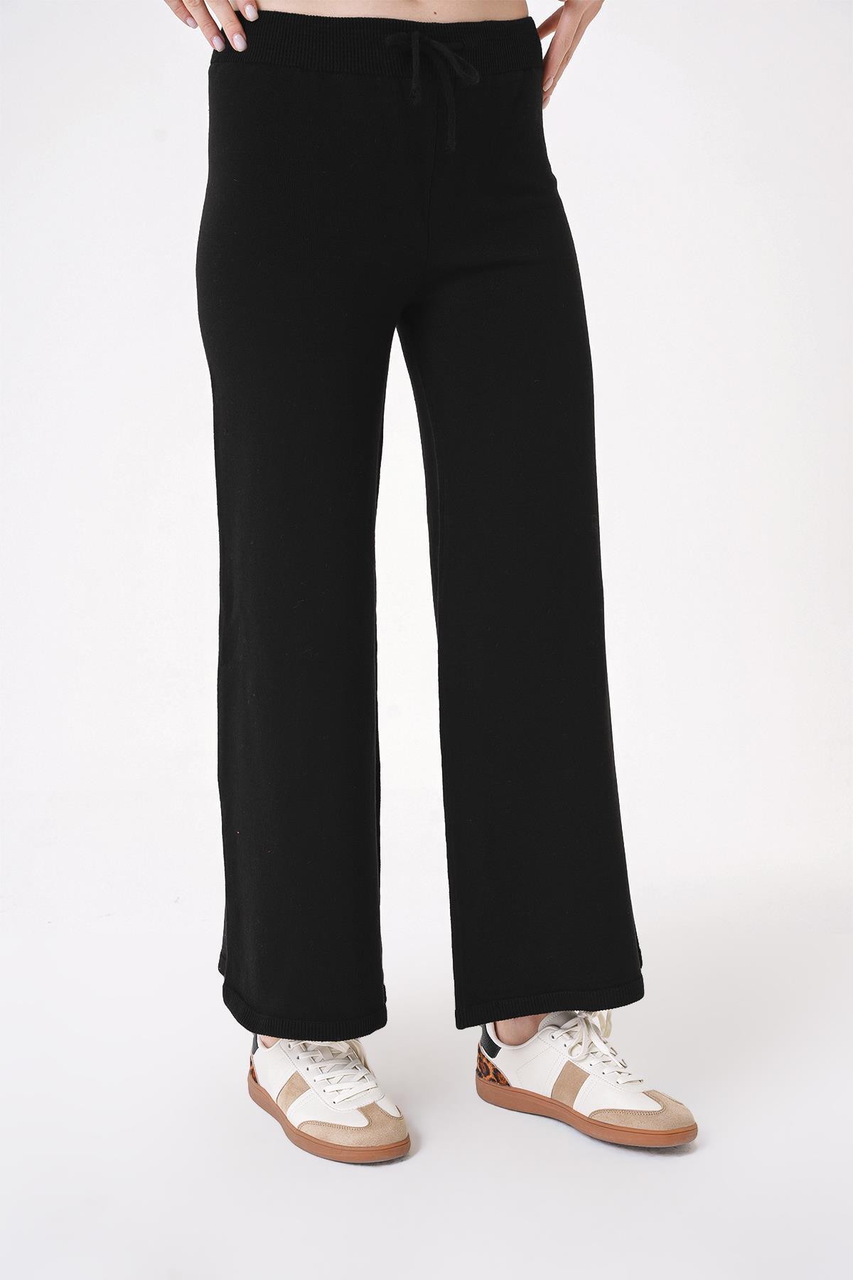 Chuba Kadın Geniş Paça Normal Kalıp Triko Pantolon Siyah 24W120