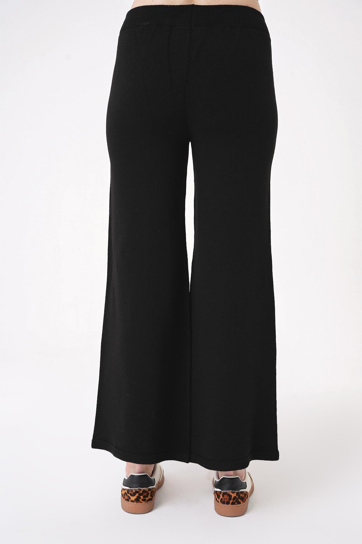 Chuba Kadın Geniş Paça Normal Kalıp Triko Pantolon Siyah 24W120