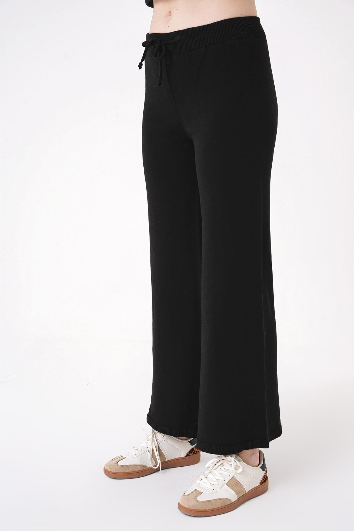 Chuba Kadın Geniş Paça Normal Kalıp Triko Pantolon Siyah 24W120