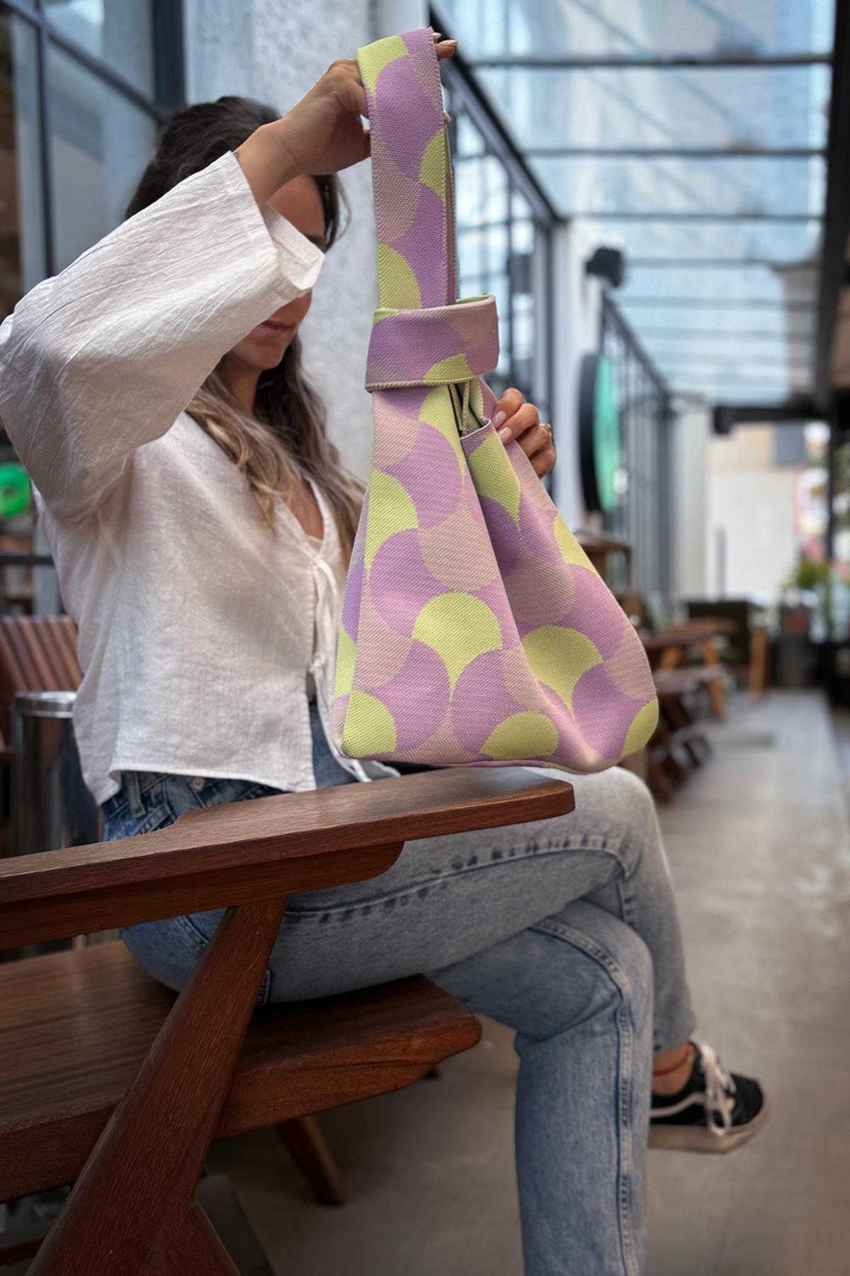 Chuba Kadın Geometrik Desenli Torba Triko El & Omuz Tote Çanta Lila CHAX818