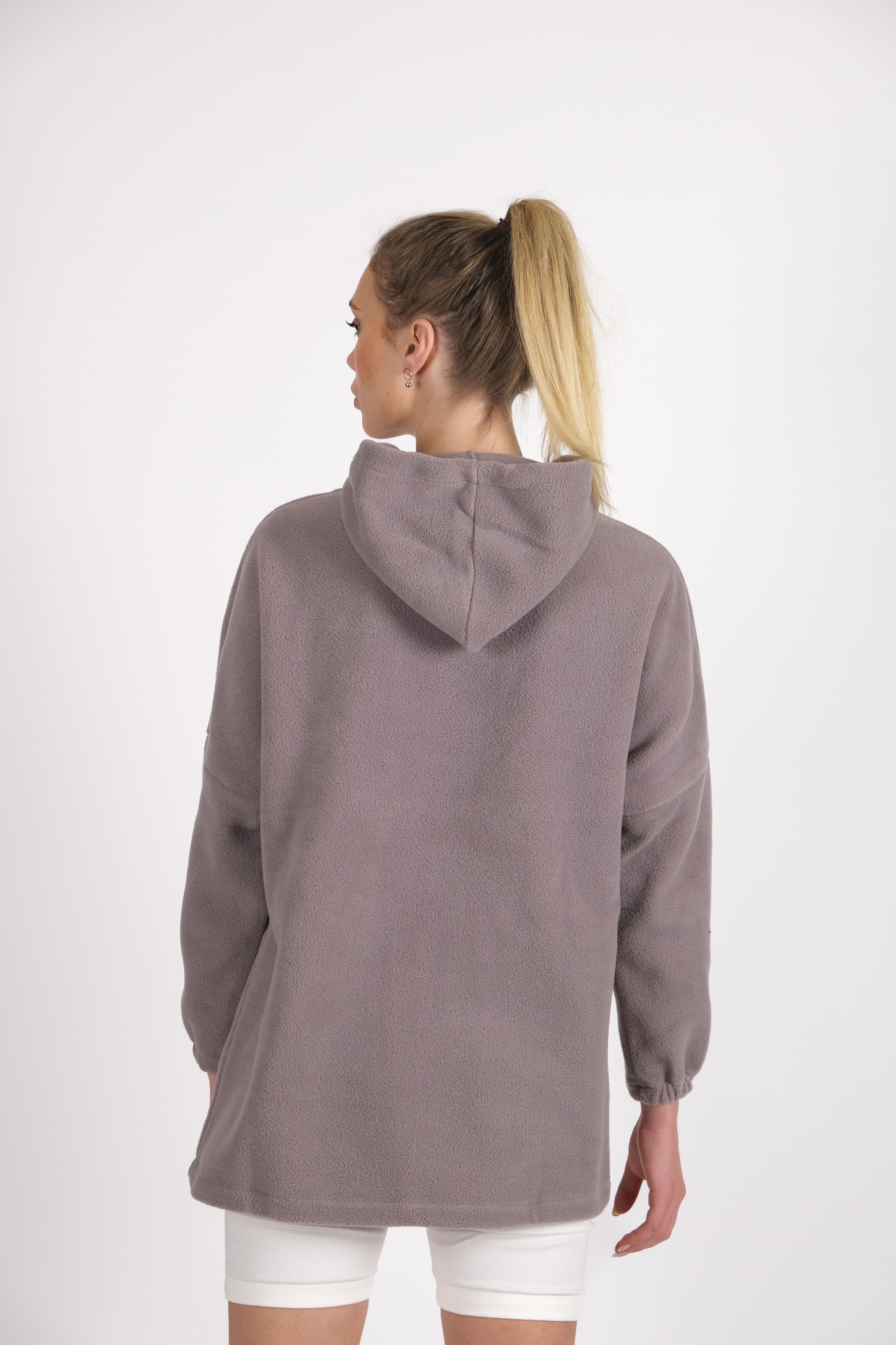 CHUBA Kadın Gri Kapüşonlu Oversize Outdoor Retro Polar Hoodie 22WK299