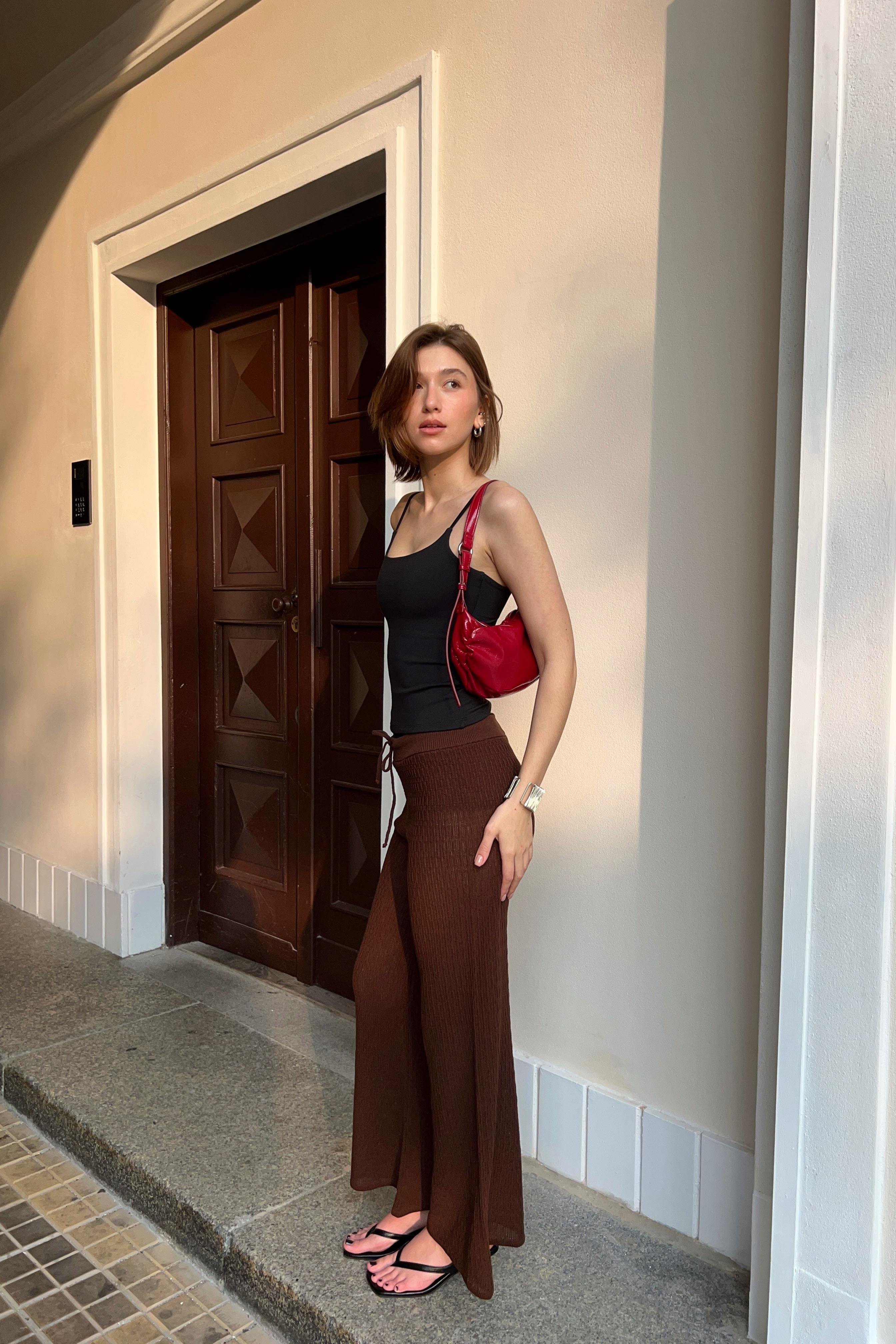 Chuba Kadın İspanyol Paça Triko Flare Fit Desenli Pantolon Kahve 25S3028