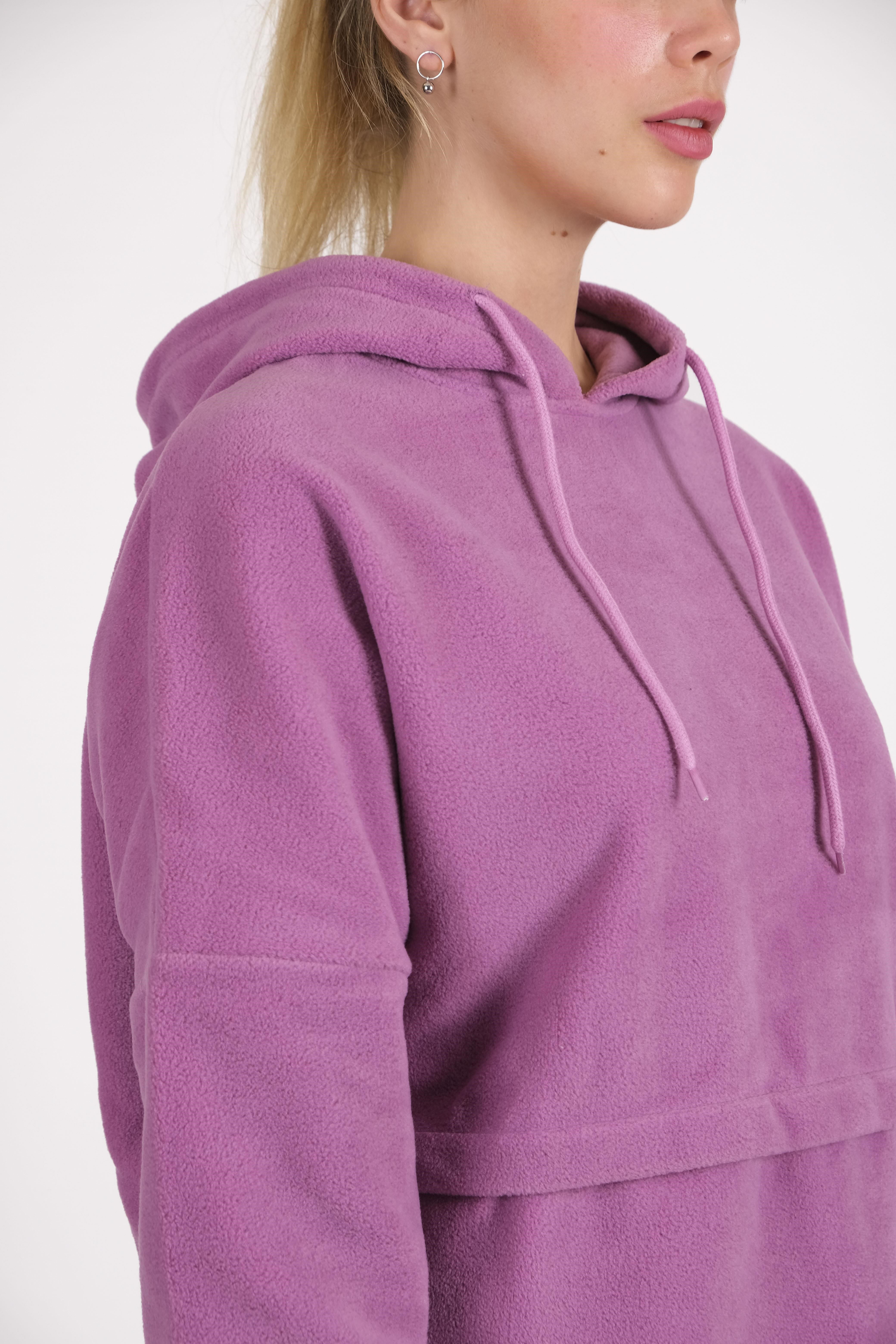 CHUBA Kadın Lila Kapüşonlu Oversize Outdoor Retro Polar Hoodie 22WK299