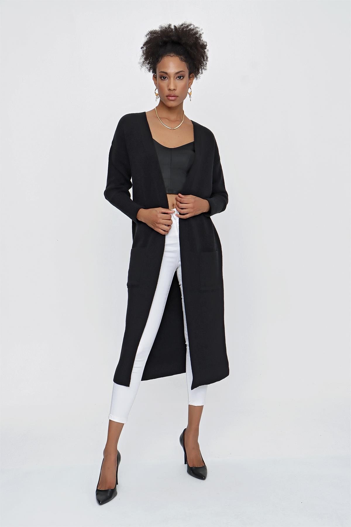 CHUBA Kadın Melanj Uzun Triko Hırka Siyah 23W320