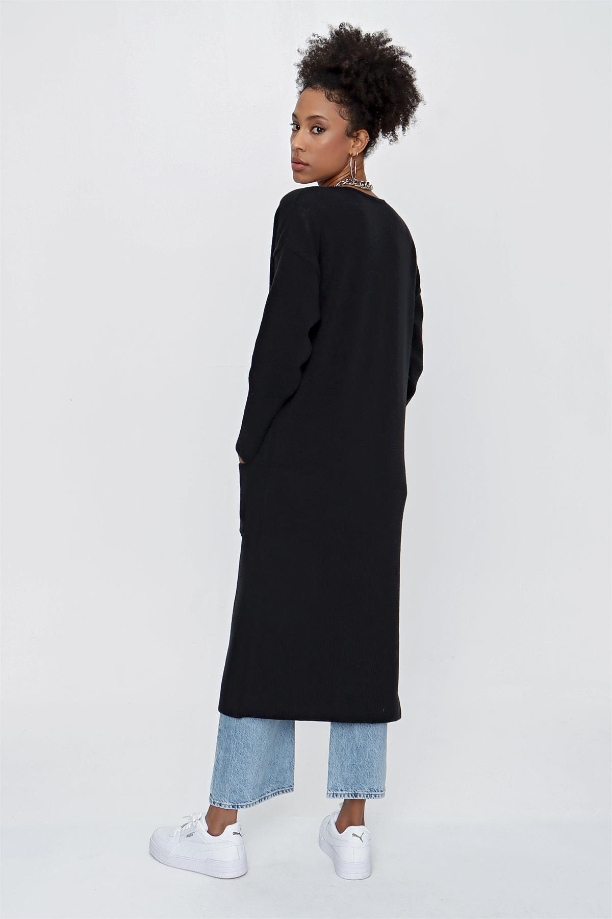 CHUBA Kadın Melanj Uzun Triko Hırka Siyah 23W320