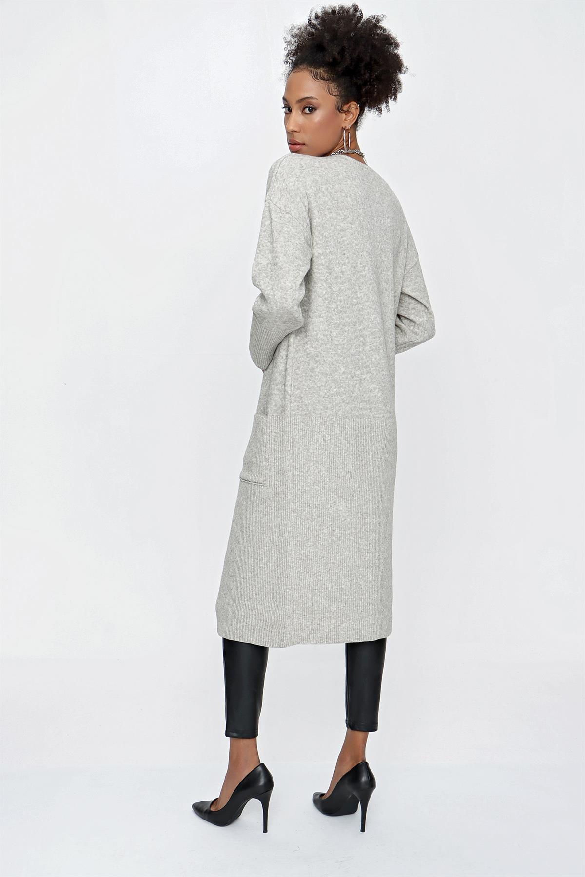 CHUBA Kadın Melanj Uzun Triko Hırka Gri 23W320