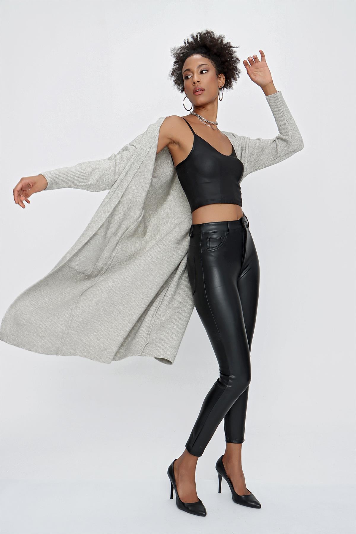 CHUBA Kadın Melanj Uzun Triko Hırka Gri 23W320