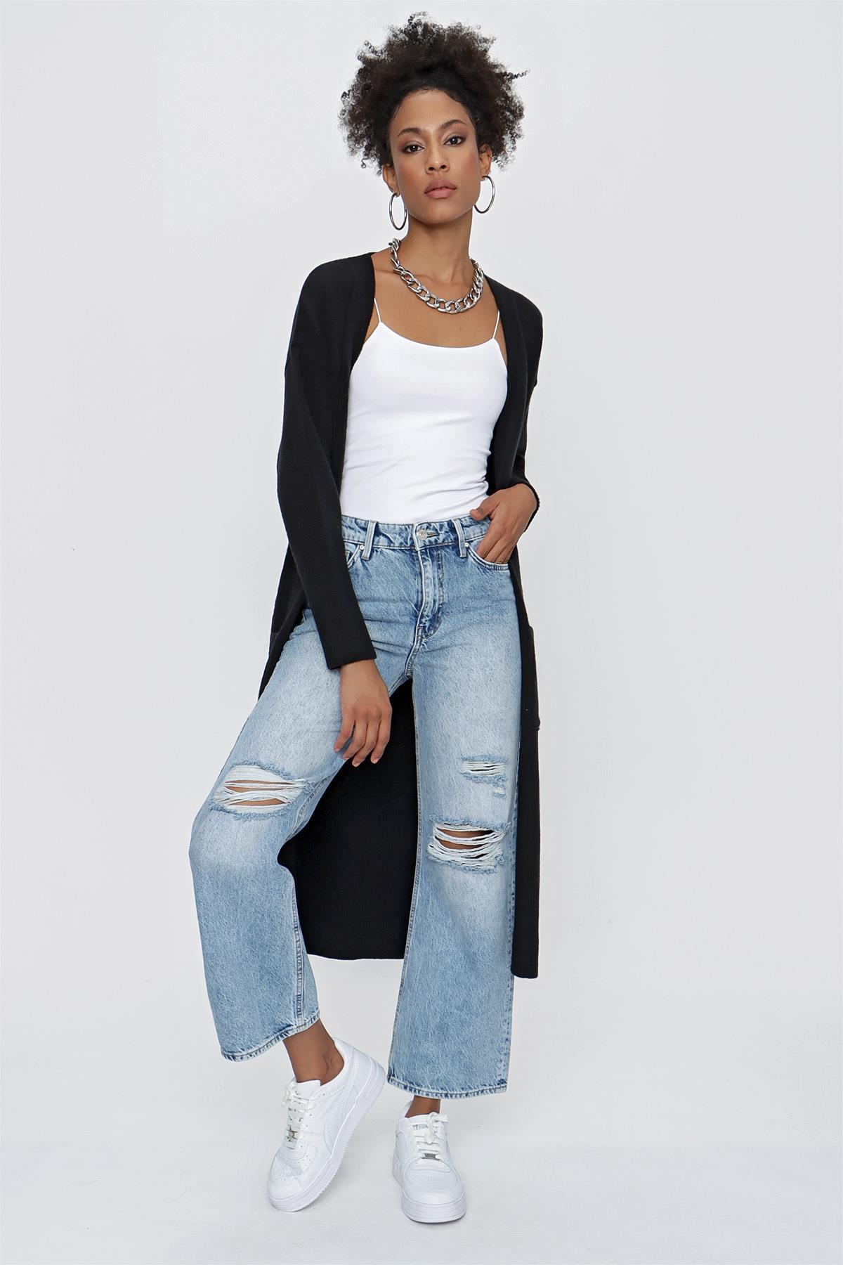 CHUBA Kadın Melanj Uzun Triko Hırka Siyah 23W320