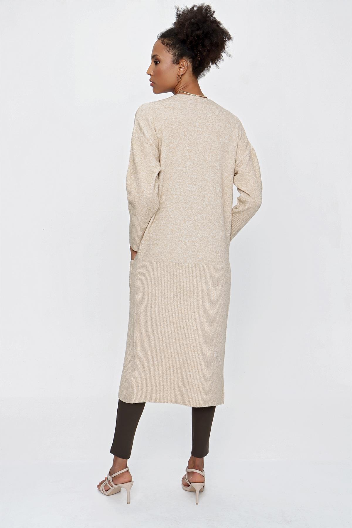 CHUBA Kadın Melanj Uzun Triko Hırka Bej 23W320