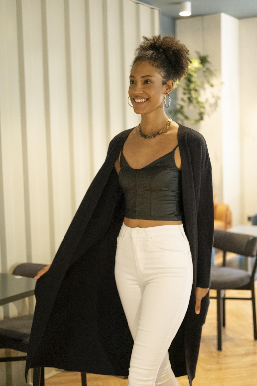 CHUBA Kadın Melanj Uzun Triko Hırka Siyah 23W320