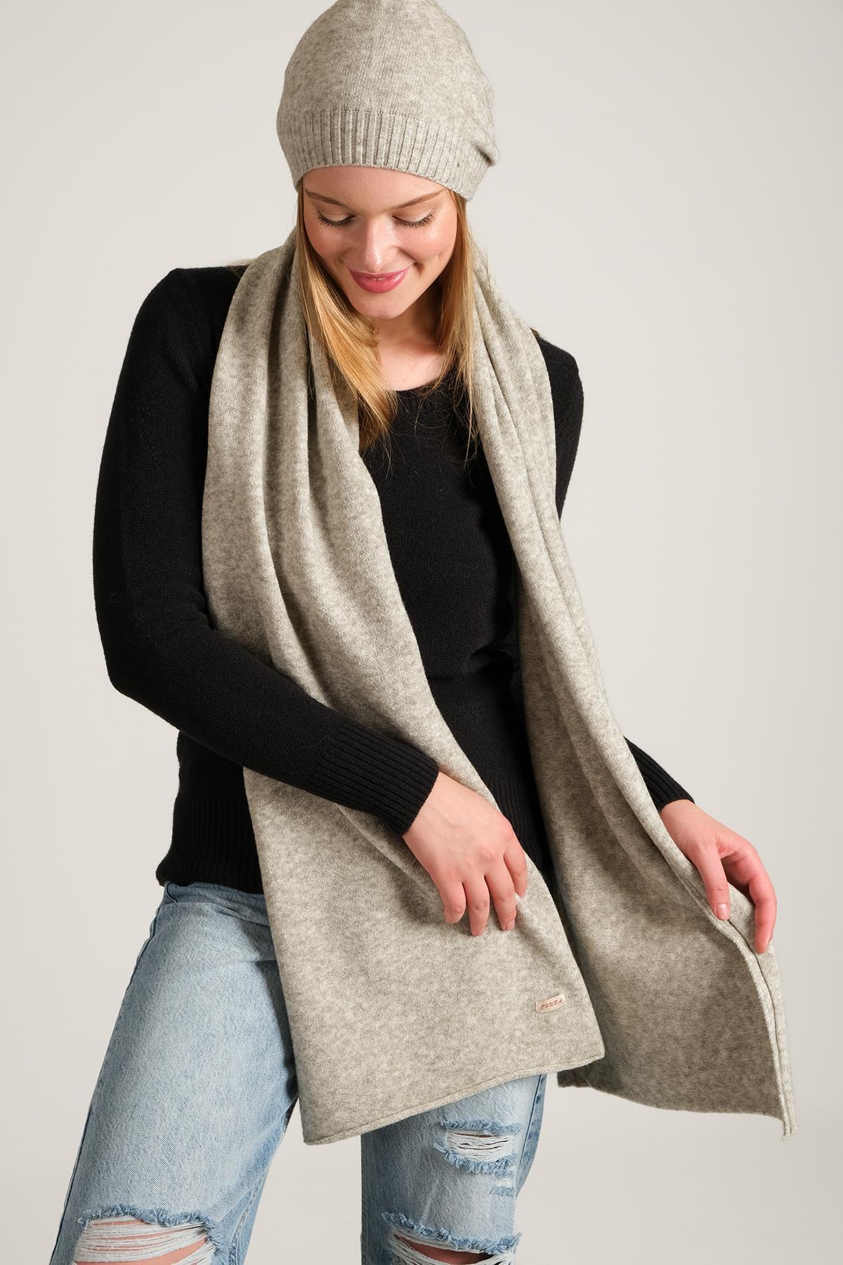 Chuba Kadın Melanj Yumuşak Tuşe Atkı Bere Takımı Gri 23W505