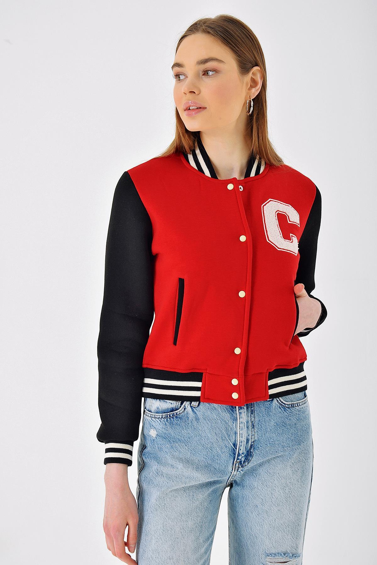 Chuba Kadın Pamuklu Bomber Kolej Ceket Kırmızı 23S1030