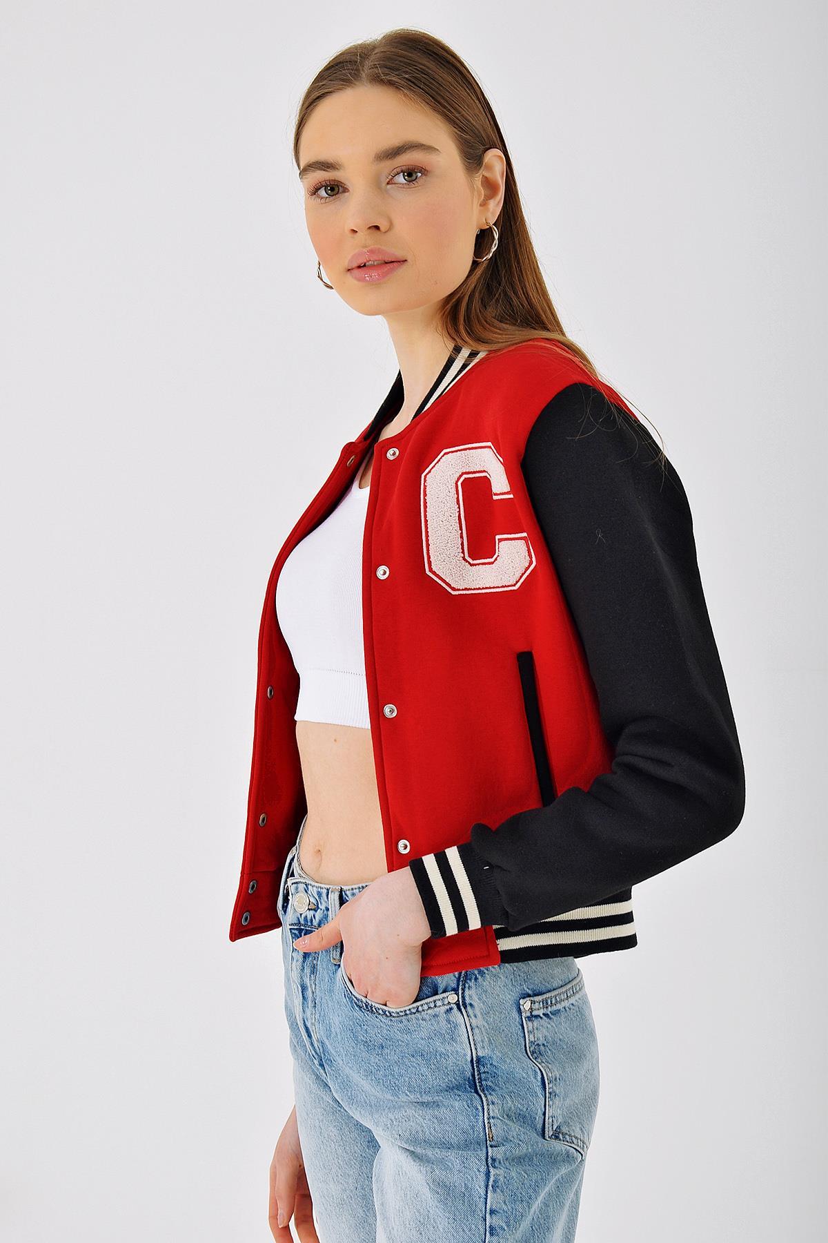 Chuba Kadın Pamuklu Bomber Kolej Ceket Kırmızı 23S1030