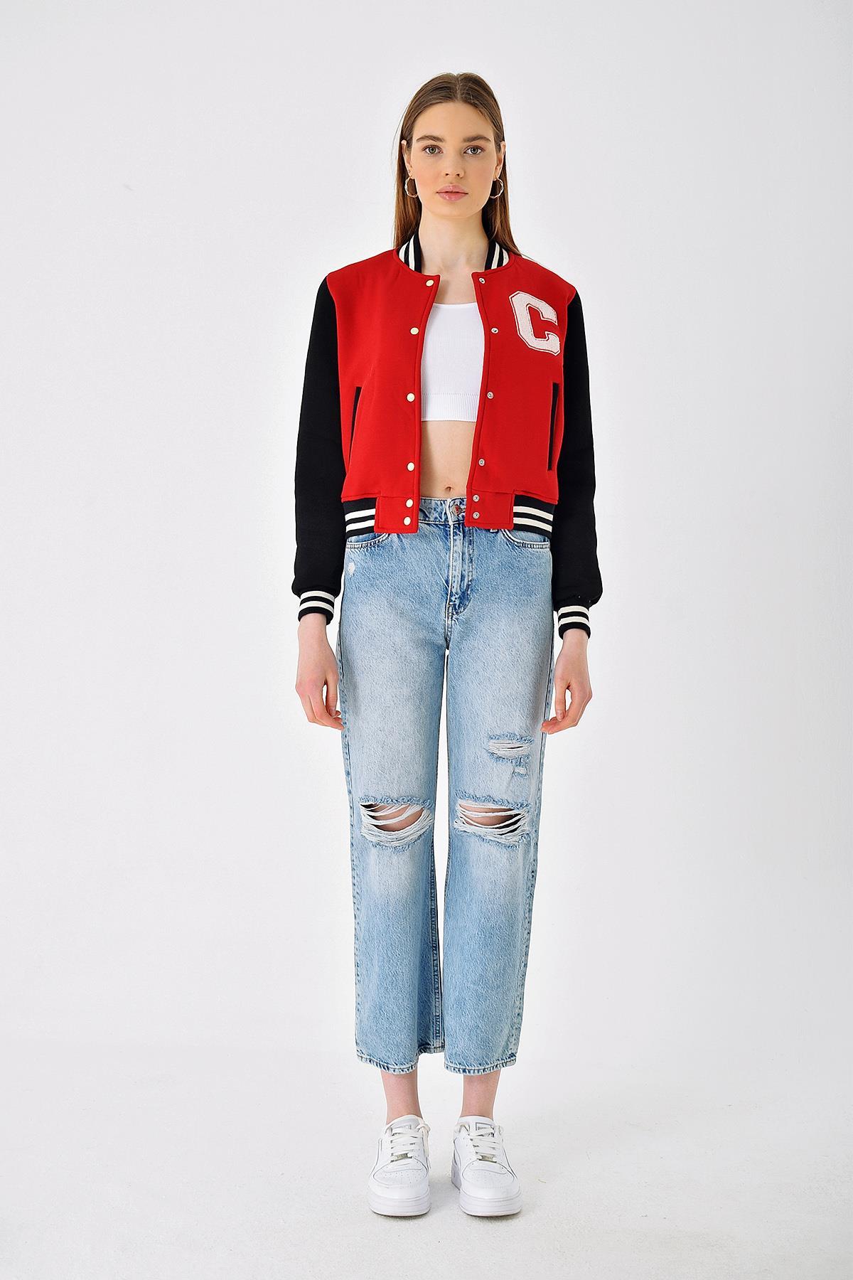 Chuba Kadın Pamuklu Bomber Kolej Ceket Kırmızı 23S1030