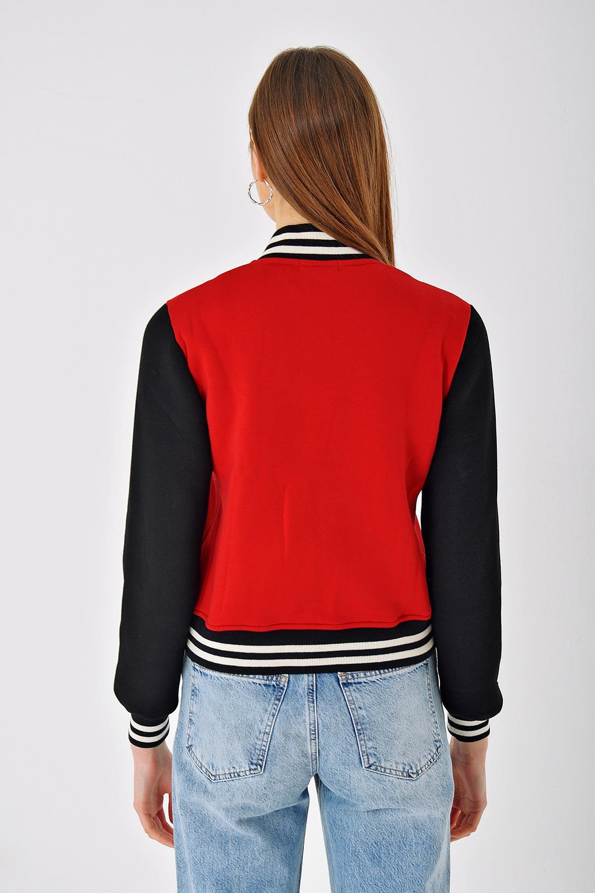 Chuba Kadın Pamuklu Bomber Kolej Ceket Kırmızı 23S1030