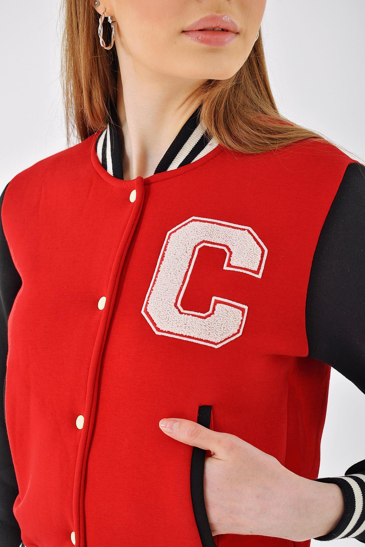 Chuba Kadın Pamuklu Bomber Kolej Ceket Kırmızı 23S1030