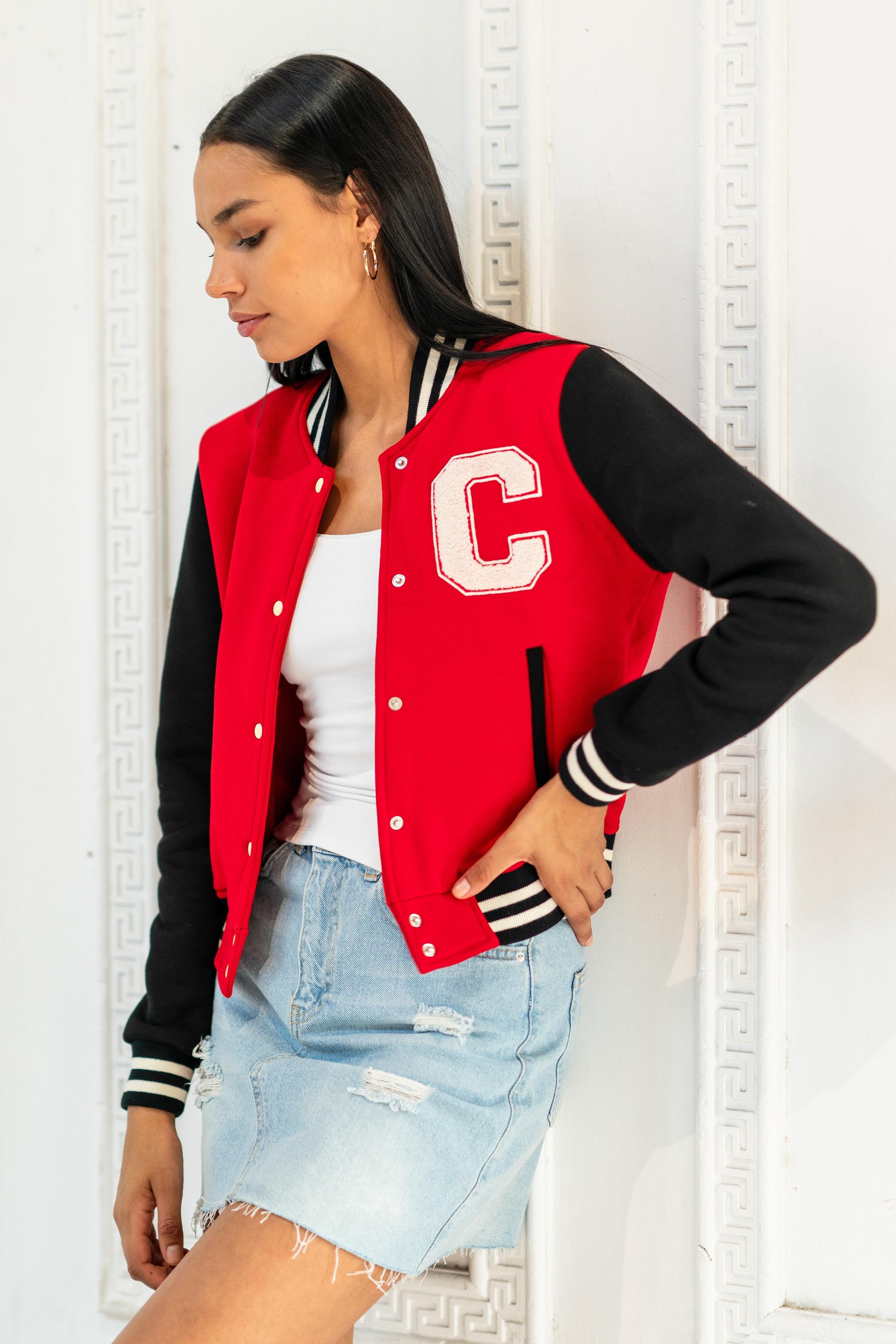 Chuba Kadın Pamuklu Bomber Kolej Ceket Kırmızı 23S1030