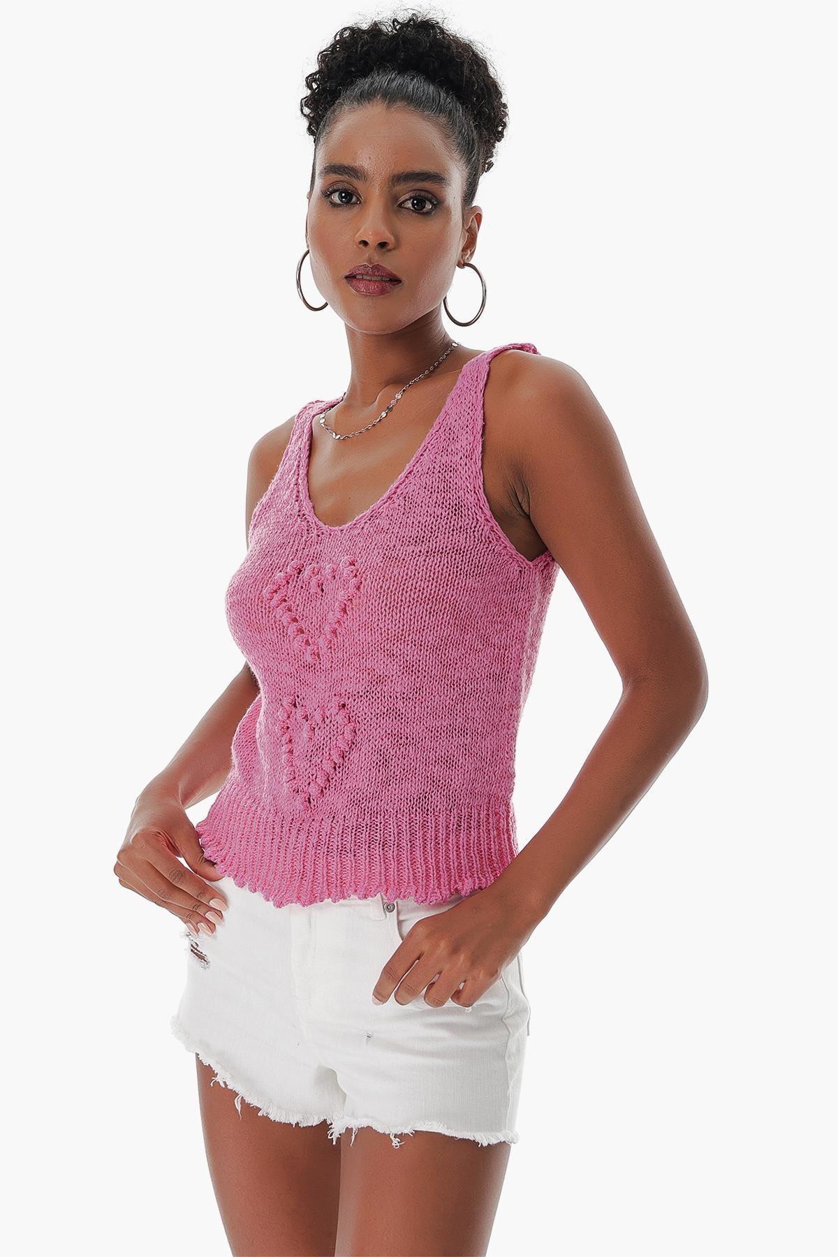 Chuba Kadın Pamuklu V Yaka Triko Atlet Pembe 23S1005