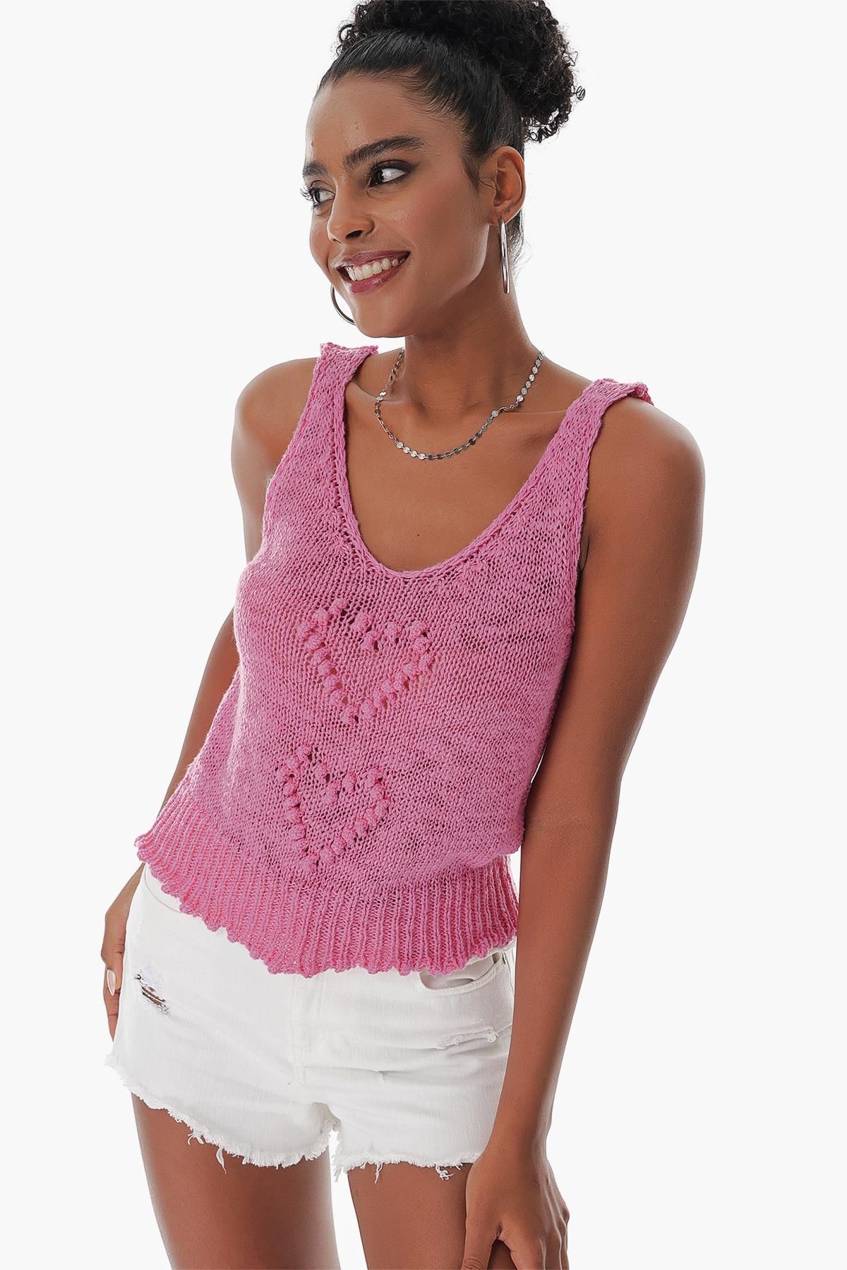 Chuba Kadın Pamuklu V Yaka Triko Atlet Pembe 23S1005