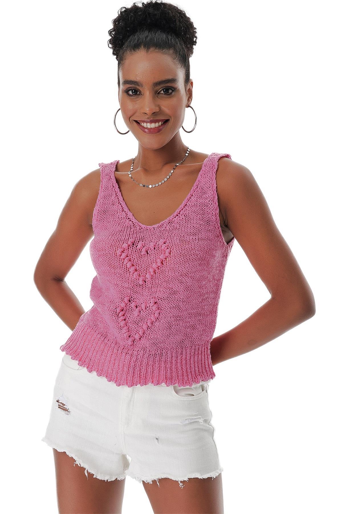 Chuba Kadın Pamuklu V Yaka Triko Atlet Pembe 23S1005