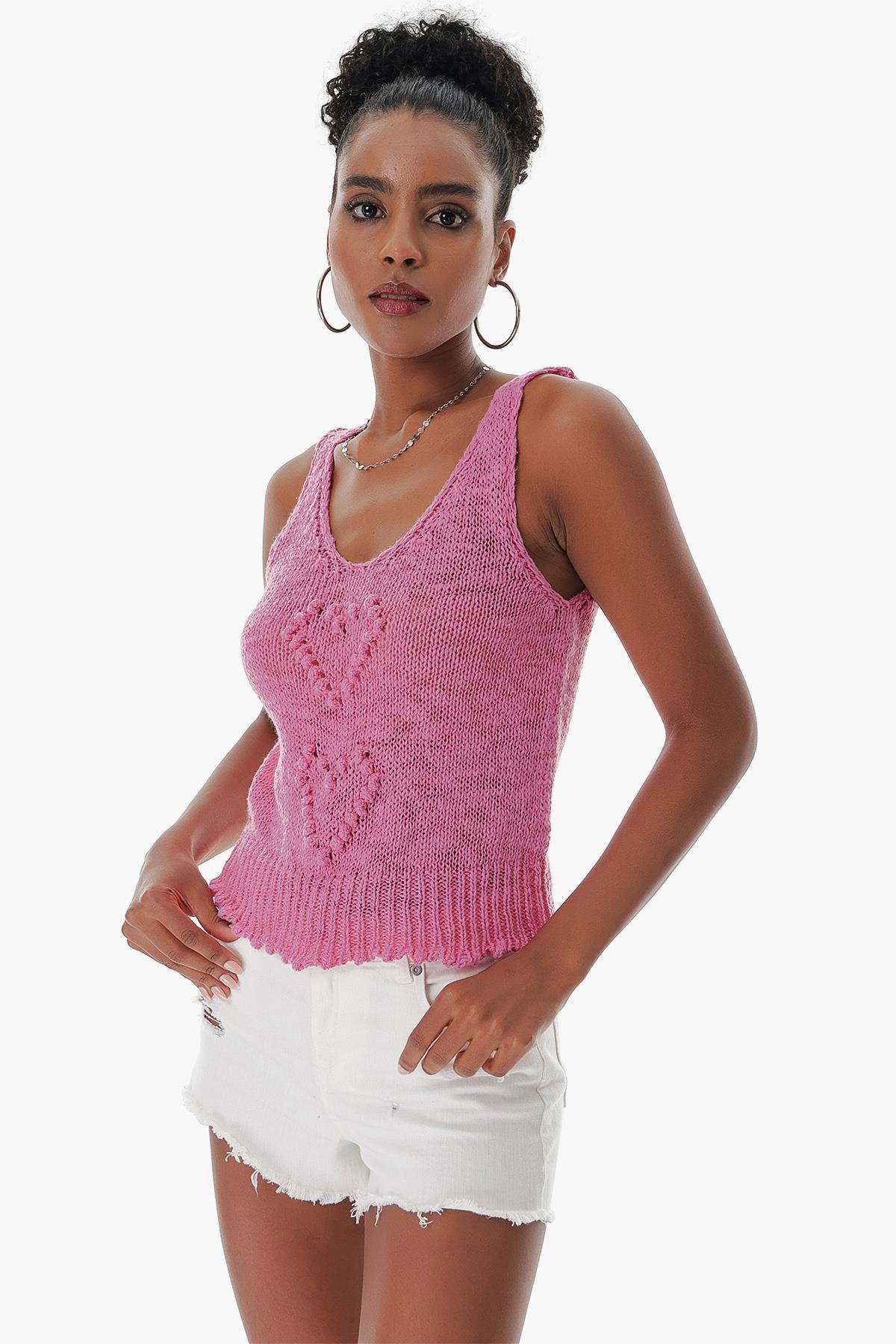 Chuba Kadın Pamuklu V Yaka Triko Atlet Pembe 23S1005