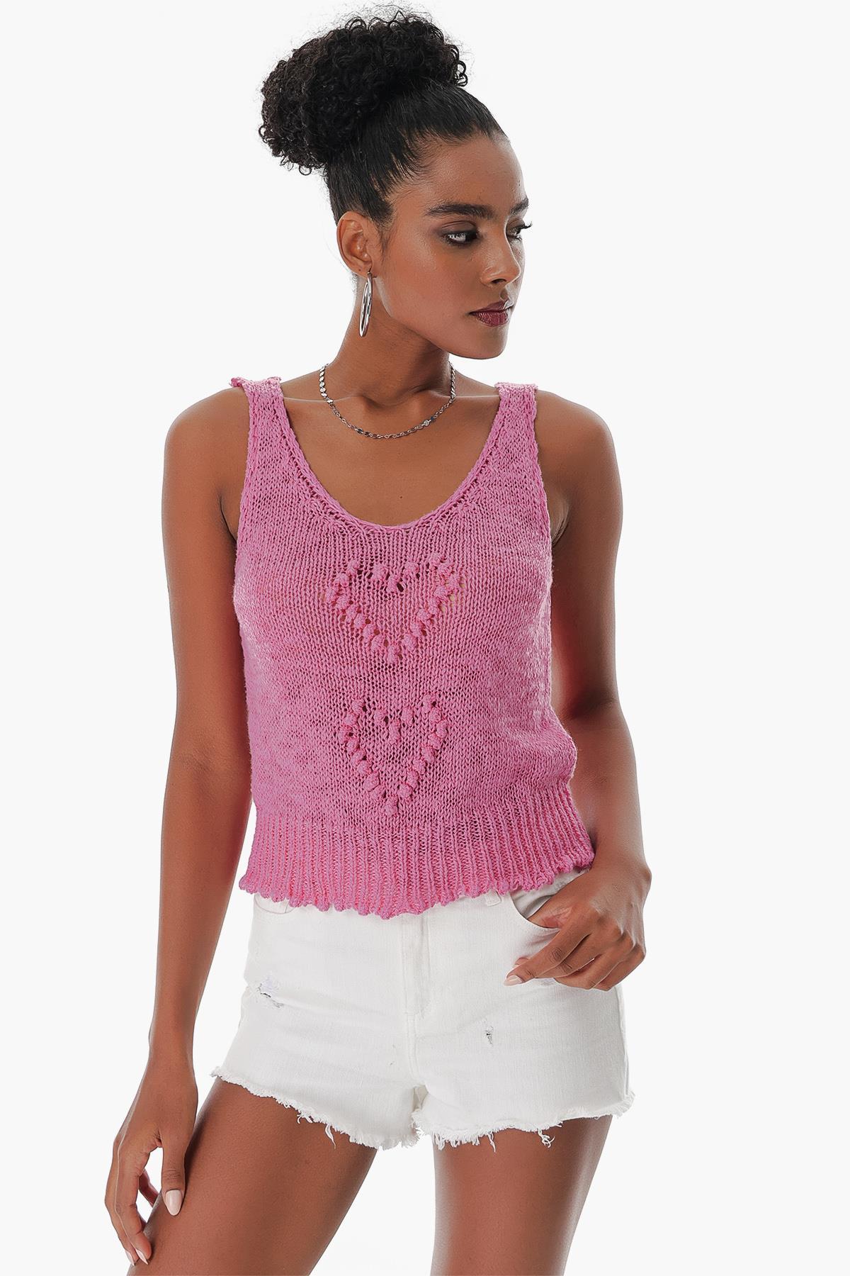 Chuba Kadın Pamuklu V Yaka Triko Atlet Pembe 23S1005