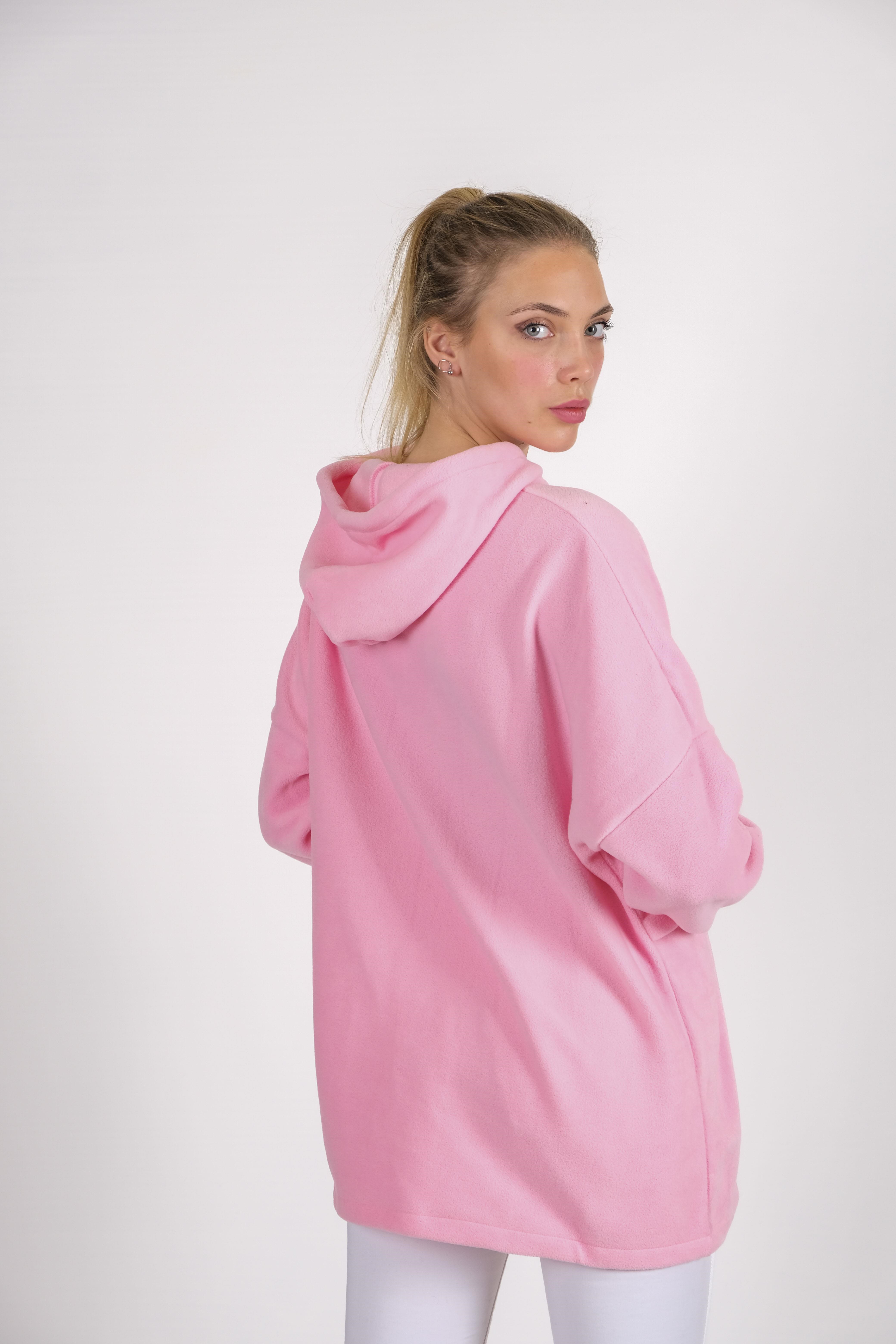 CHUBA Kadın Pembe Kapüşonlu Oversize Outdoor Retro Polar Hoodie 22WK299