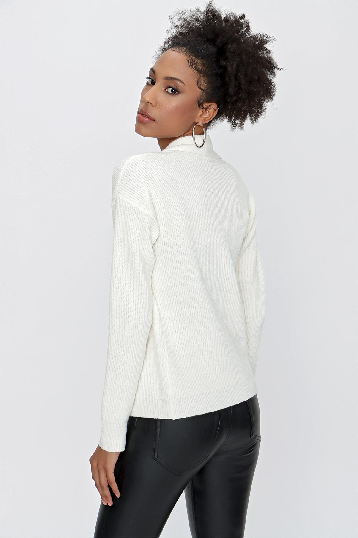 CHUBA Kadın Şal Yaka Melanj Triko Hırka Ekru 23W319