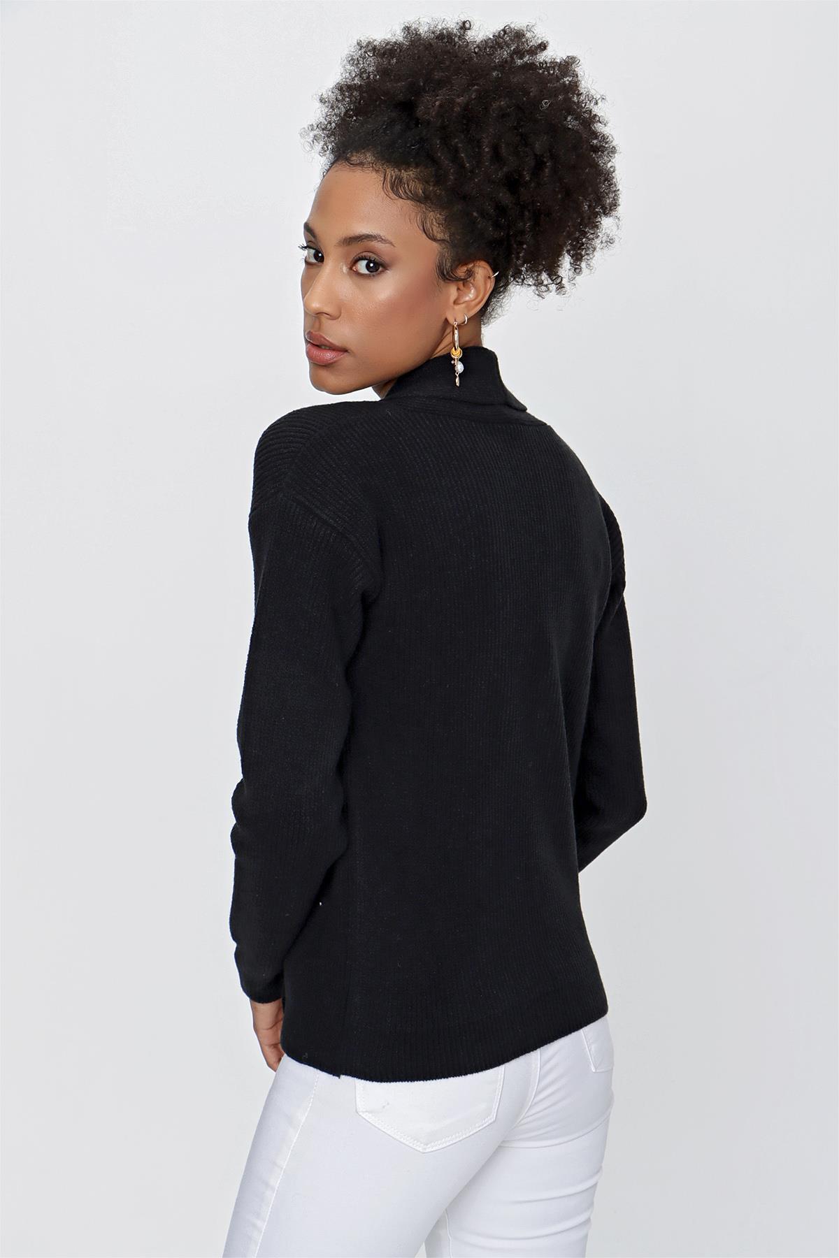 CHUBA Kadın Şal Yaka Melanj Triko Hırka Siyah 23W319