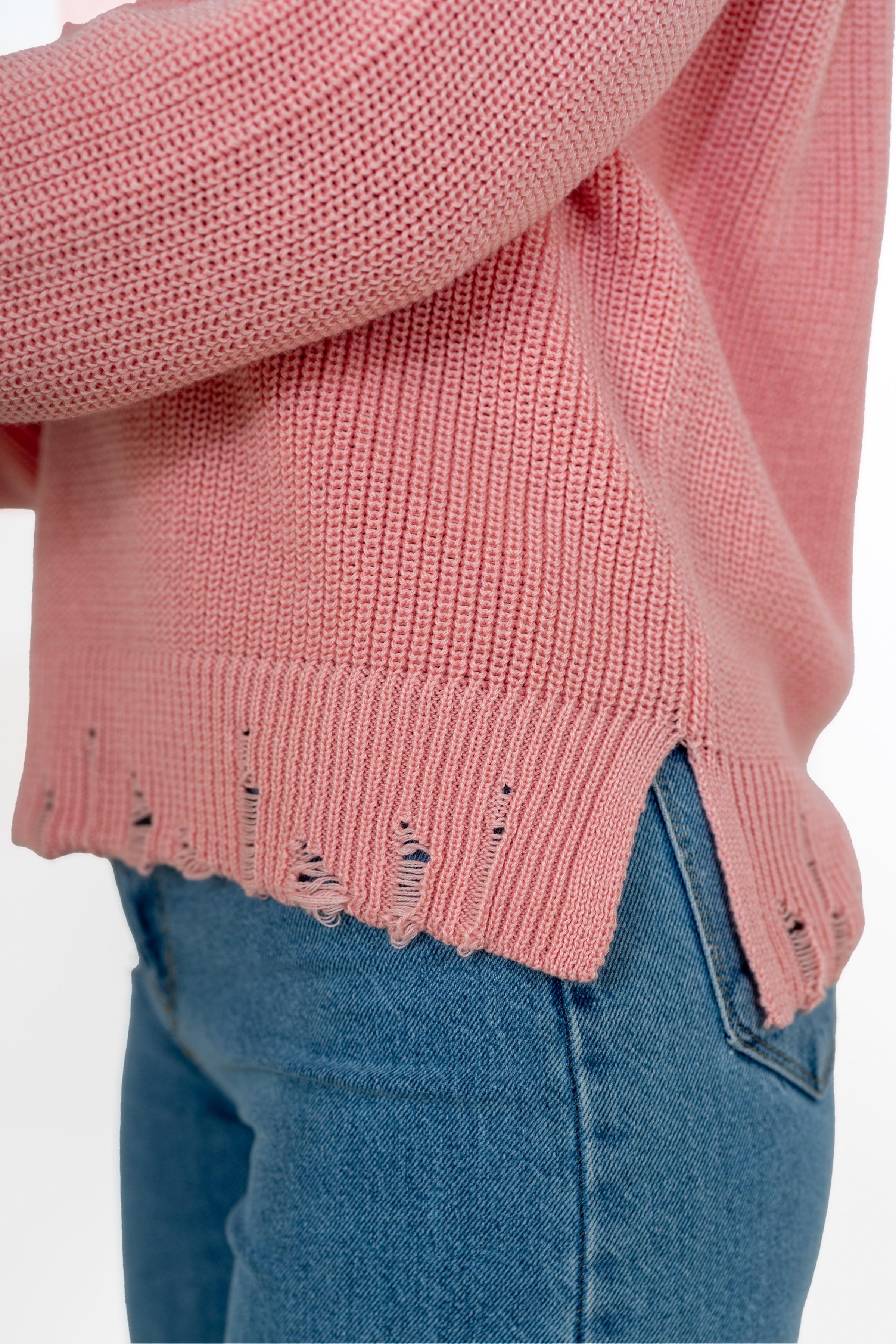 Chuba Kadın Selanik Örgü Pamuklu V Yaka Triko Kazak Pudra 24W144