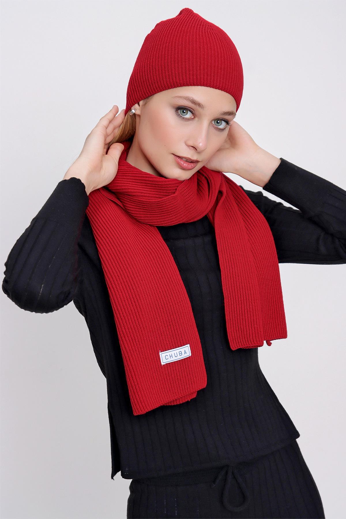 Chuba Kadın Selanik Triko Atkı Ve Bere Takım Kırmızı 22WK270  