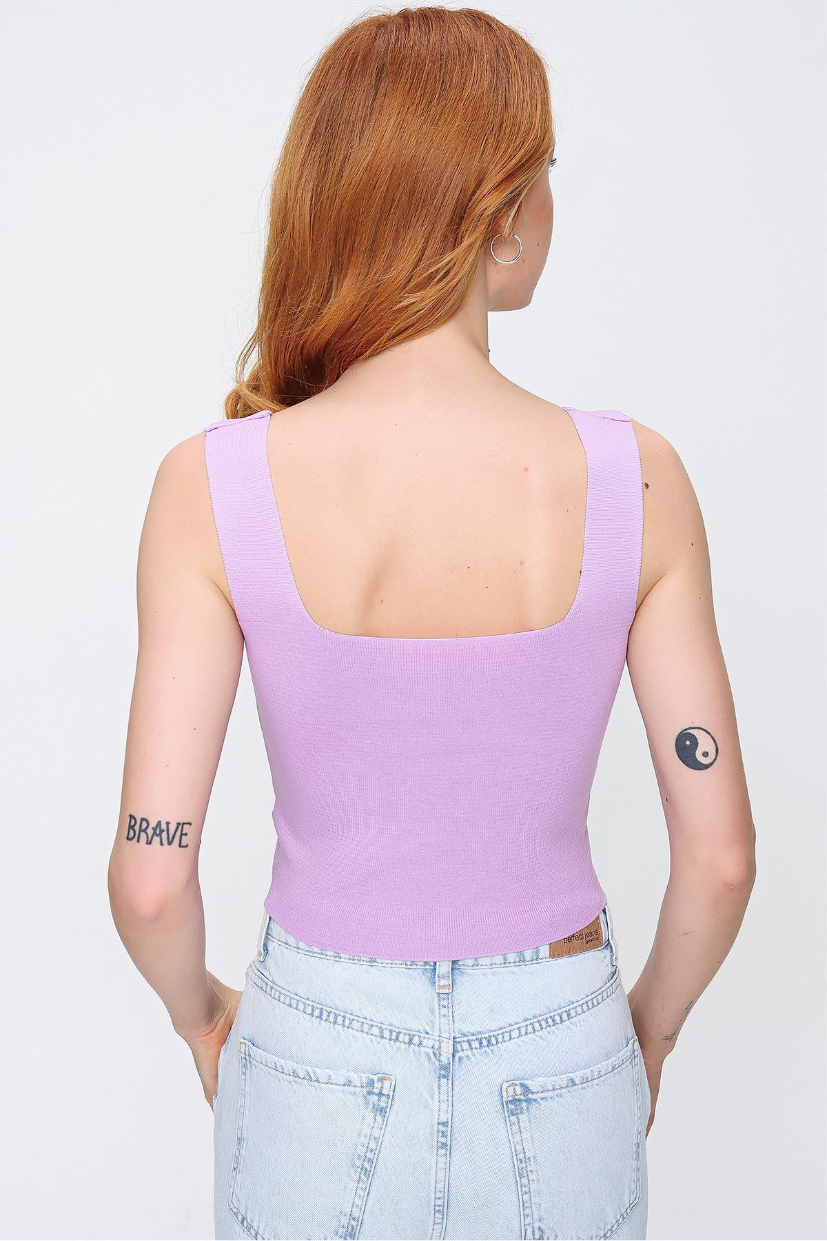 Chuba Kadın Soft Touch Kare Yaka Lila Triko Crop Atlet 21S314