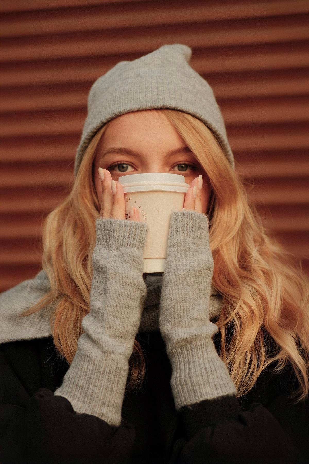 Chuba Kadın Triko Atkı & Bere & Eldiven Üçlü Takım Set Gri 26W5006