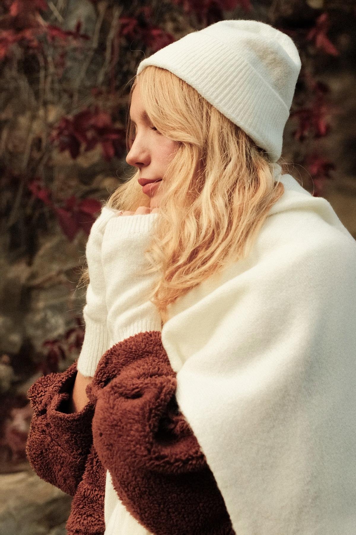 Chuba Kadın Triko Atkı & Bere & Eldiven Üçlü Takım Set Beyaz 26W5006