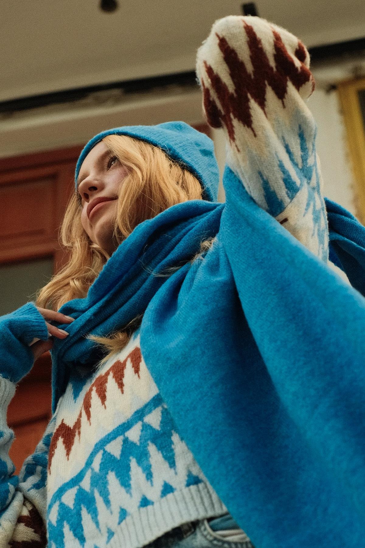 Chuba Kadın Triko Atkı & Bere & Eldiven Üçlü Takım Set Mavi 26W5006