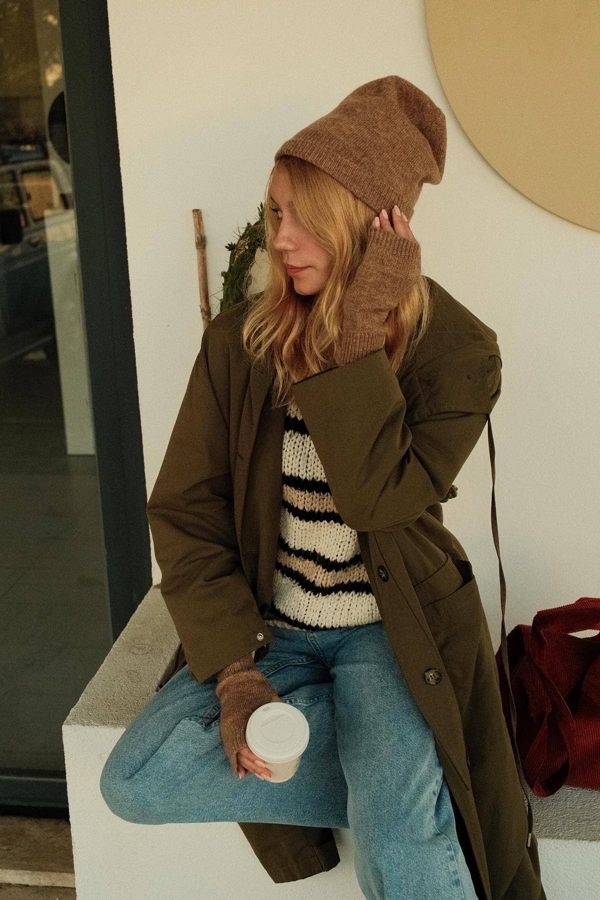 Chuba Kadın Triko Bere ve Eldiven İkili Takım Set Taba 26W5005