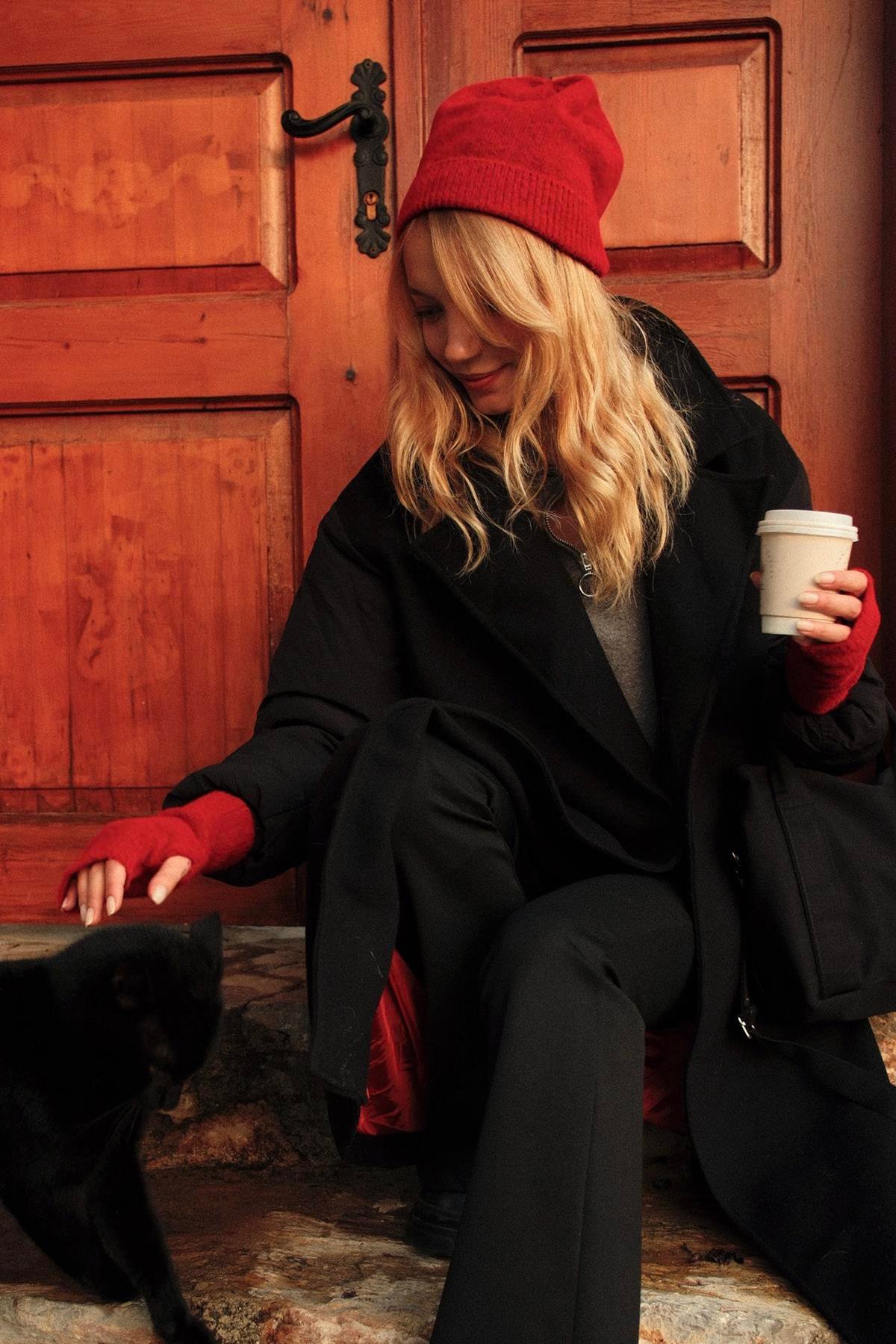 Chuba Kadın Triko Bere ve Eldiven İkili Takım Set Kırmızı 26W5005