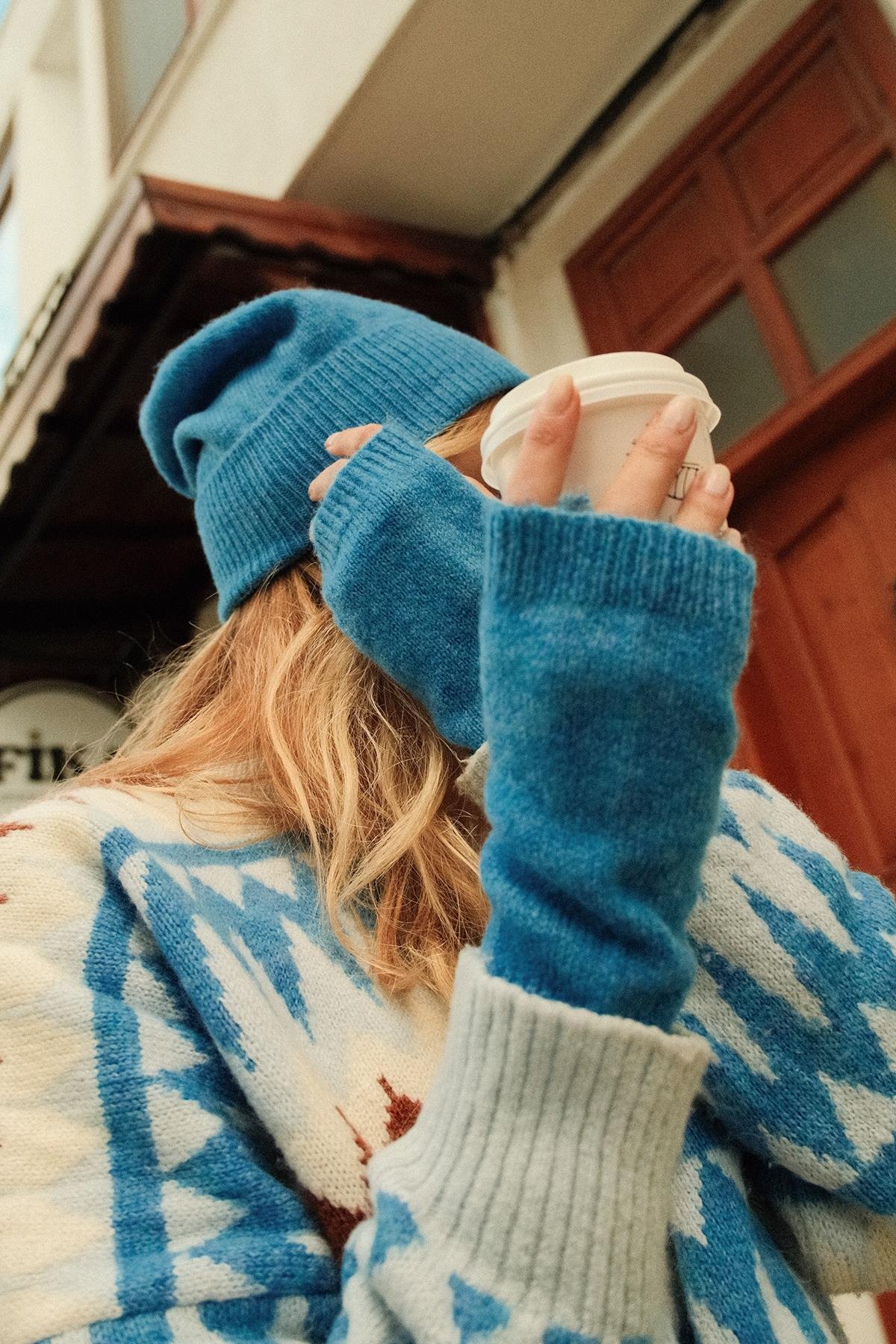 Chuba Kadın Triko Bere ve Eldiven İkili Takım Set Mavi 26W5005