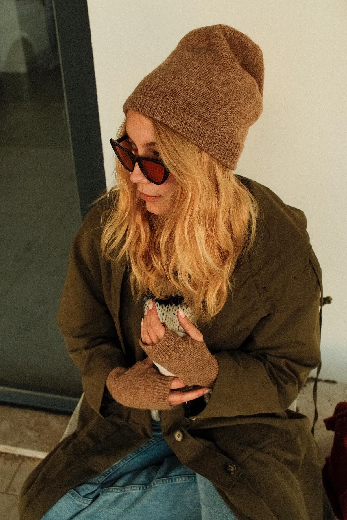 Chuba Kadın Triko Bere ve Eldiven İkili Takım Set Taba 26W5005