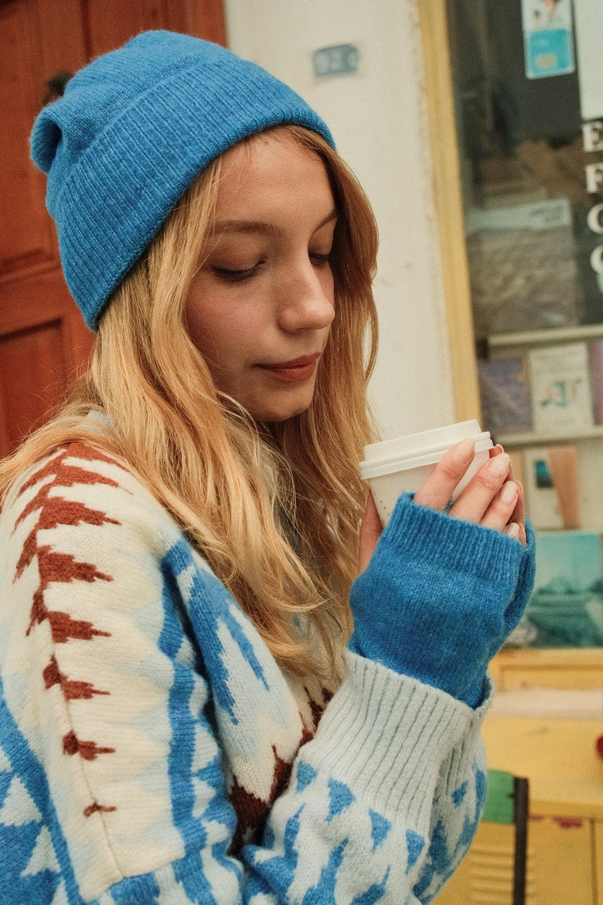 Chuba Kadın Triko Bere ve Eldiven İkili Takım Set Mavi 26W5005