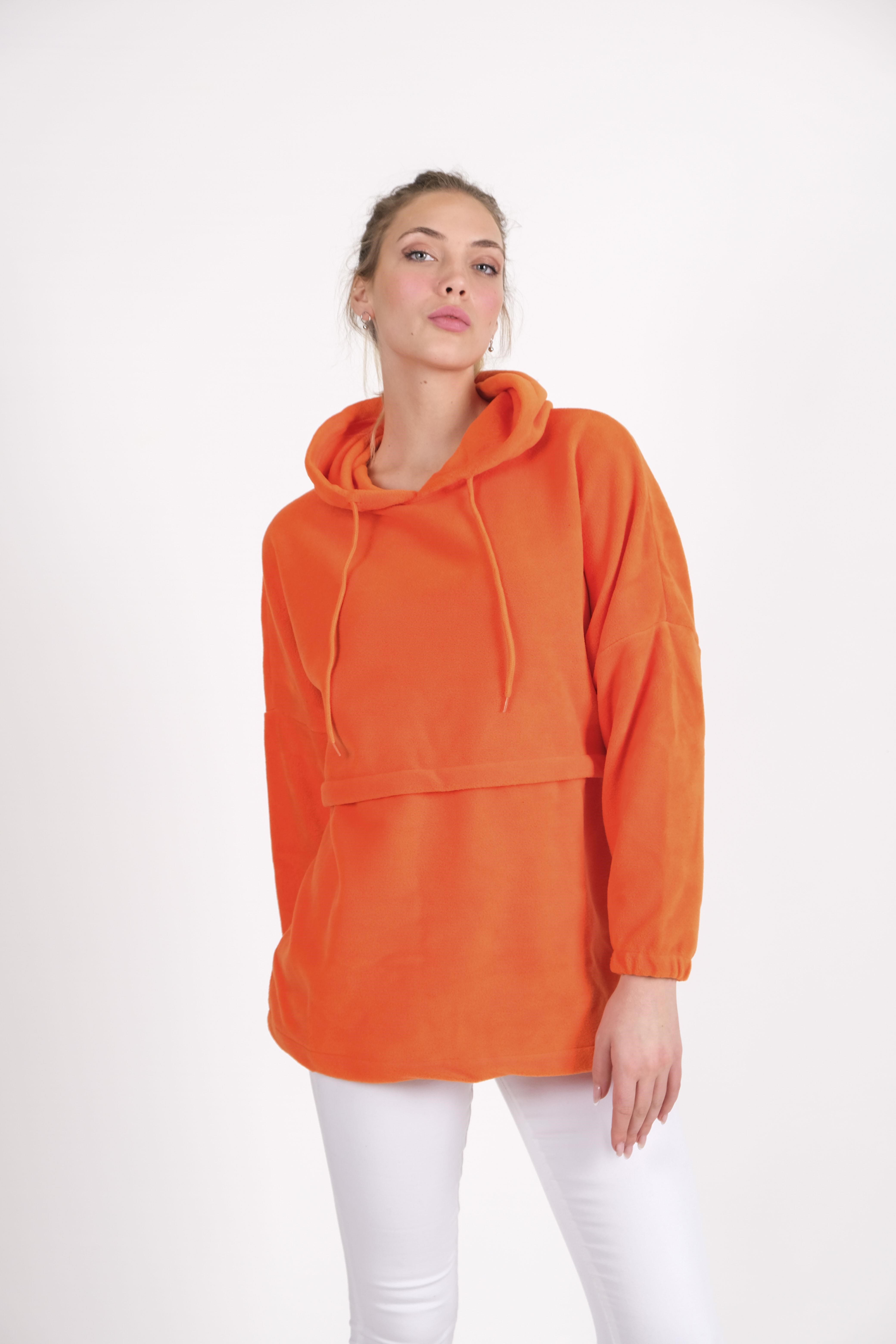 CHUBA Kadın Turuncu Kapüşonlu Oversize Outdoor Retro Polar Hoodie 22WK299