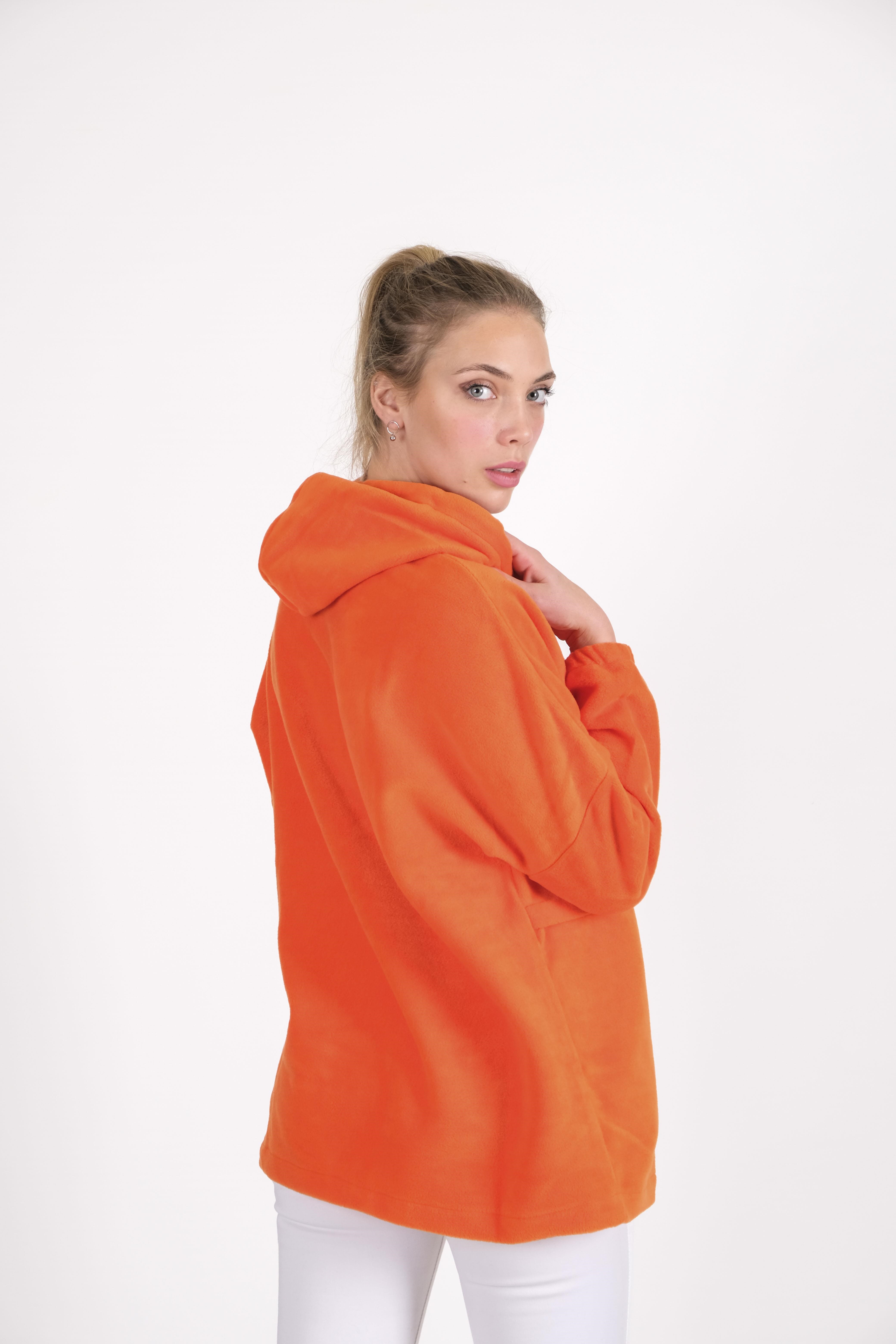 CHUBA Kadın Turuncu Kapüşonlu Oversize Outdoor Retro Polar Hoodie 22WK299